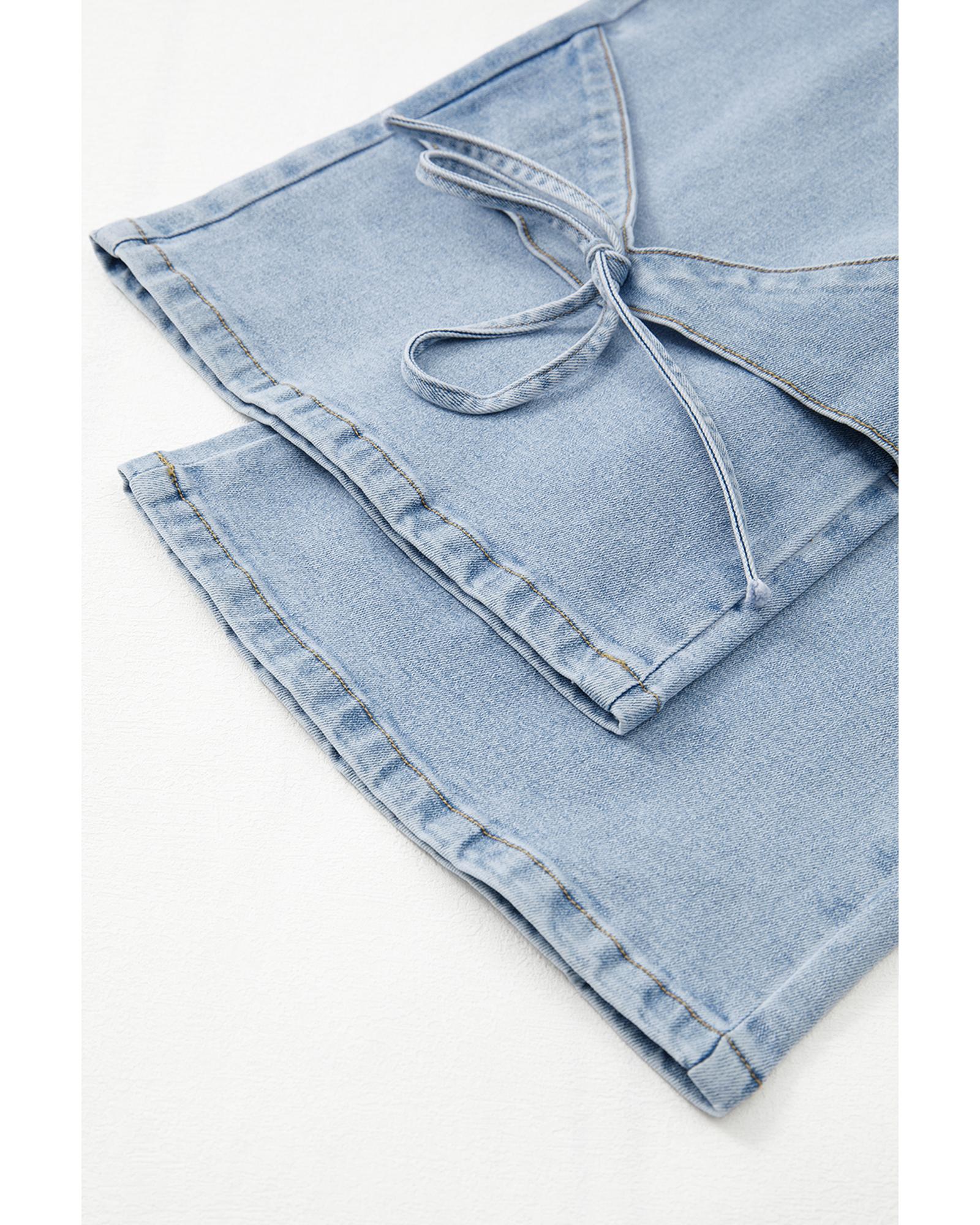 Beau Blue Bowknot Decor Boyfriend Cargo Jeans - 12 US 7