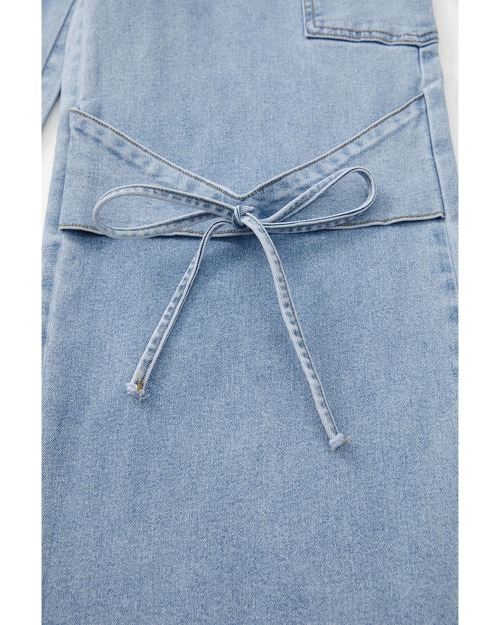 Beau Blue Bowknot Decor Boyfriend Cargo Jeans - 12 US 8