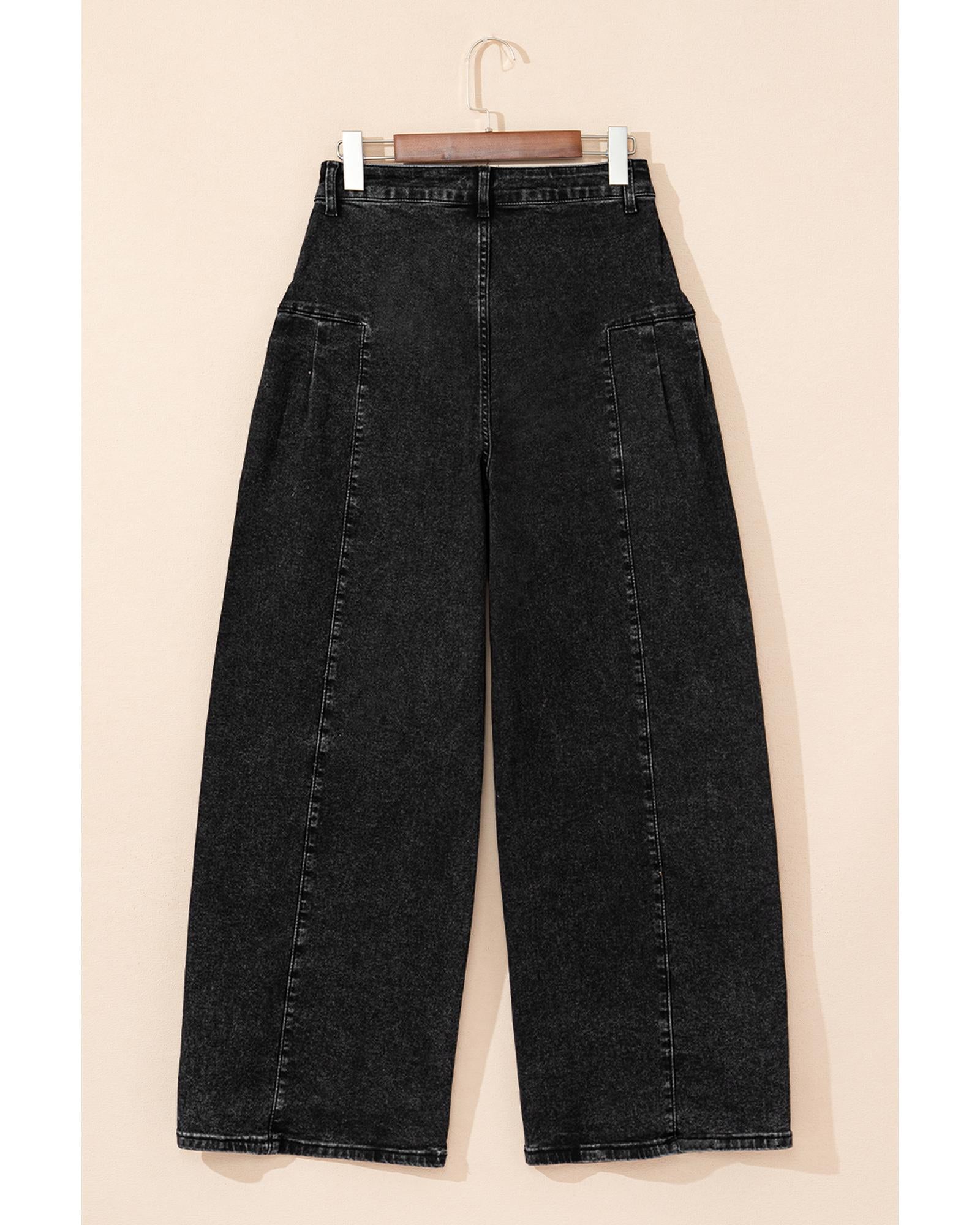 Dark Grey Pleated Wide Leg Mineral Wash Denim Pants - 10 US 7