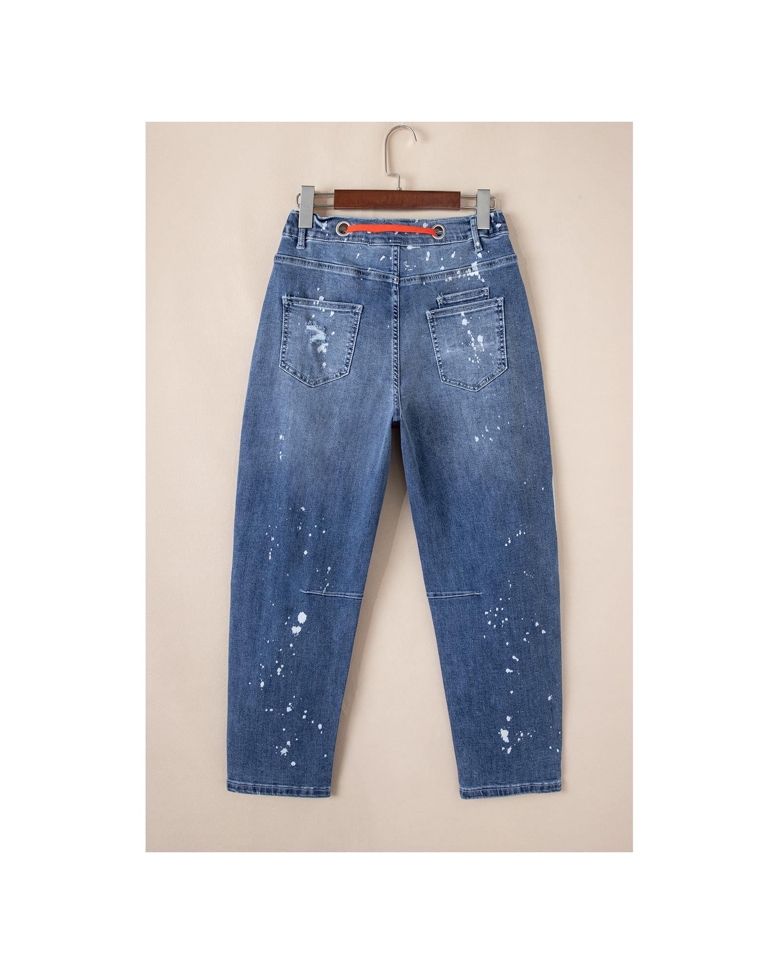 Ashleigh Blue Ripped Splattering Paint Rope Waist Cropped Straight Jeans - 10 US 7