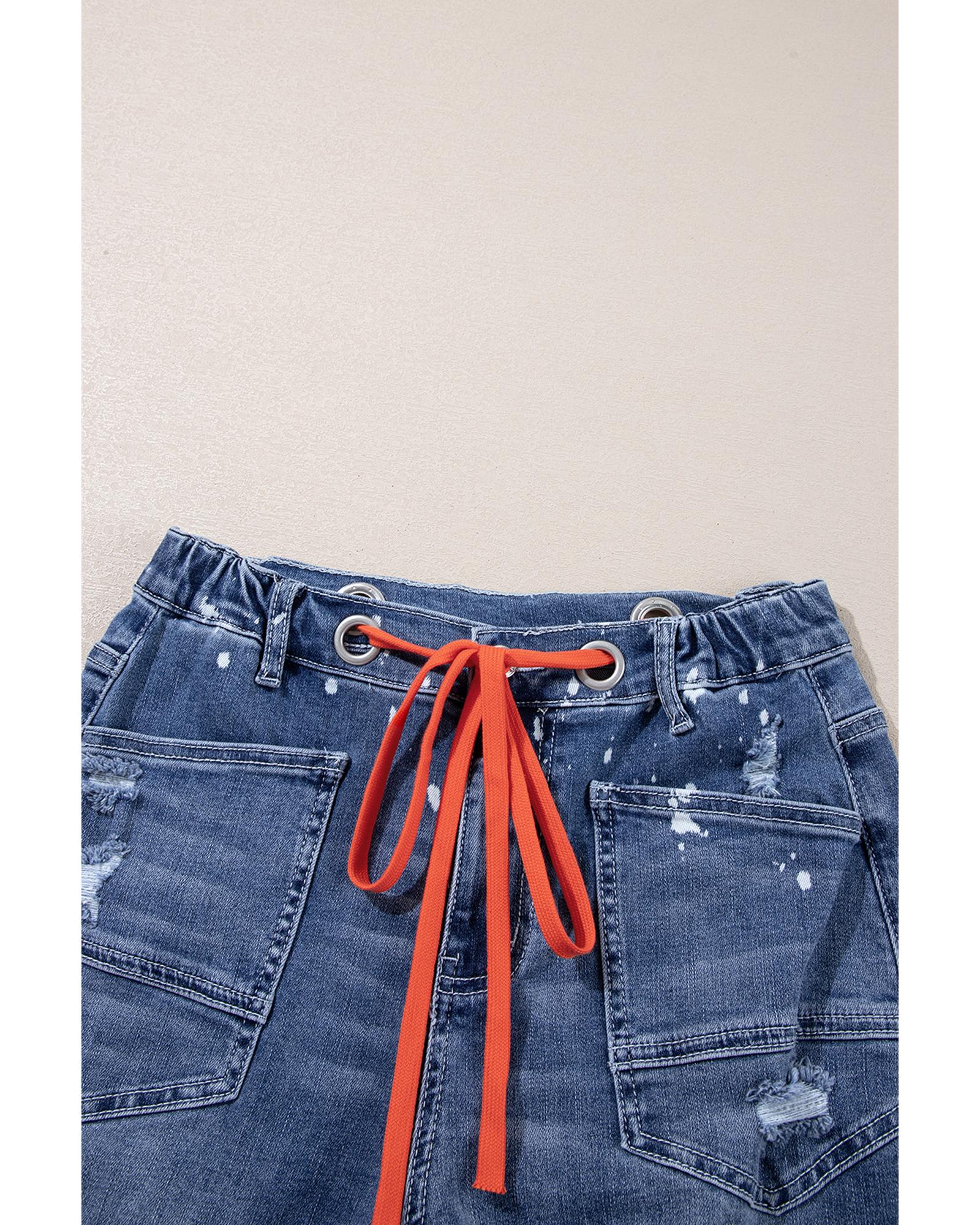 Ashleigh Blue Ripped Splattering Paint Rope Waist Cropped Straight Jeans - 12 US 8