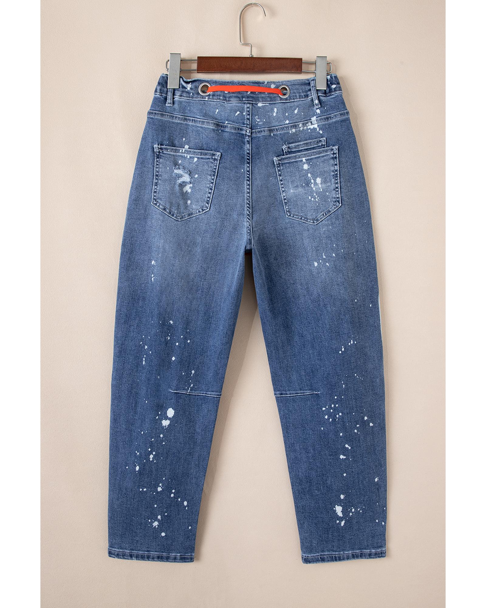 Ashleigh Blue Ripped Splattering Paint Rope Waist Cropped Straight Jeans - 14 US 7