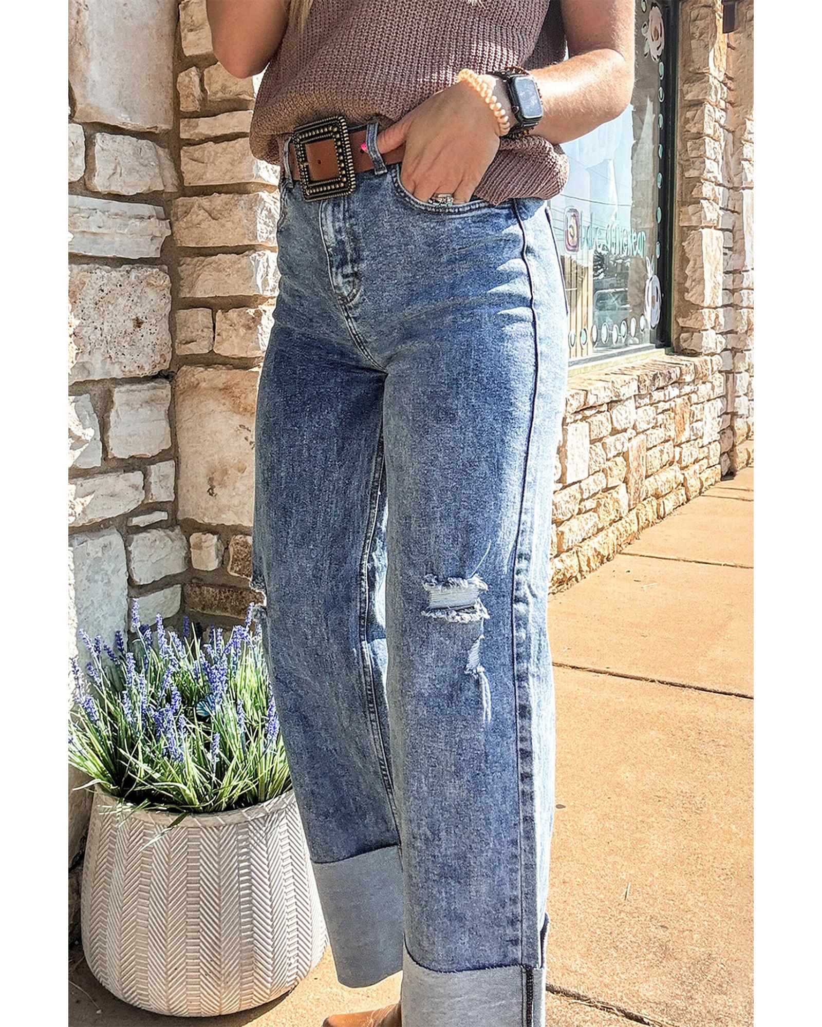 Ashleigh Blue Mineral Wash Bottom Cuff Distressed Wide Leg Jeans - 14 US 3