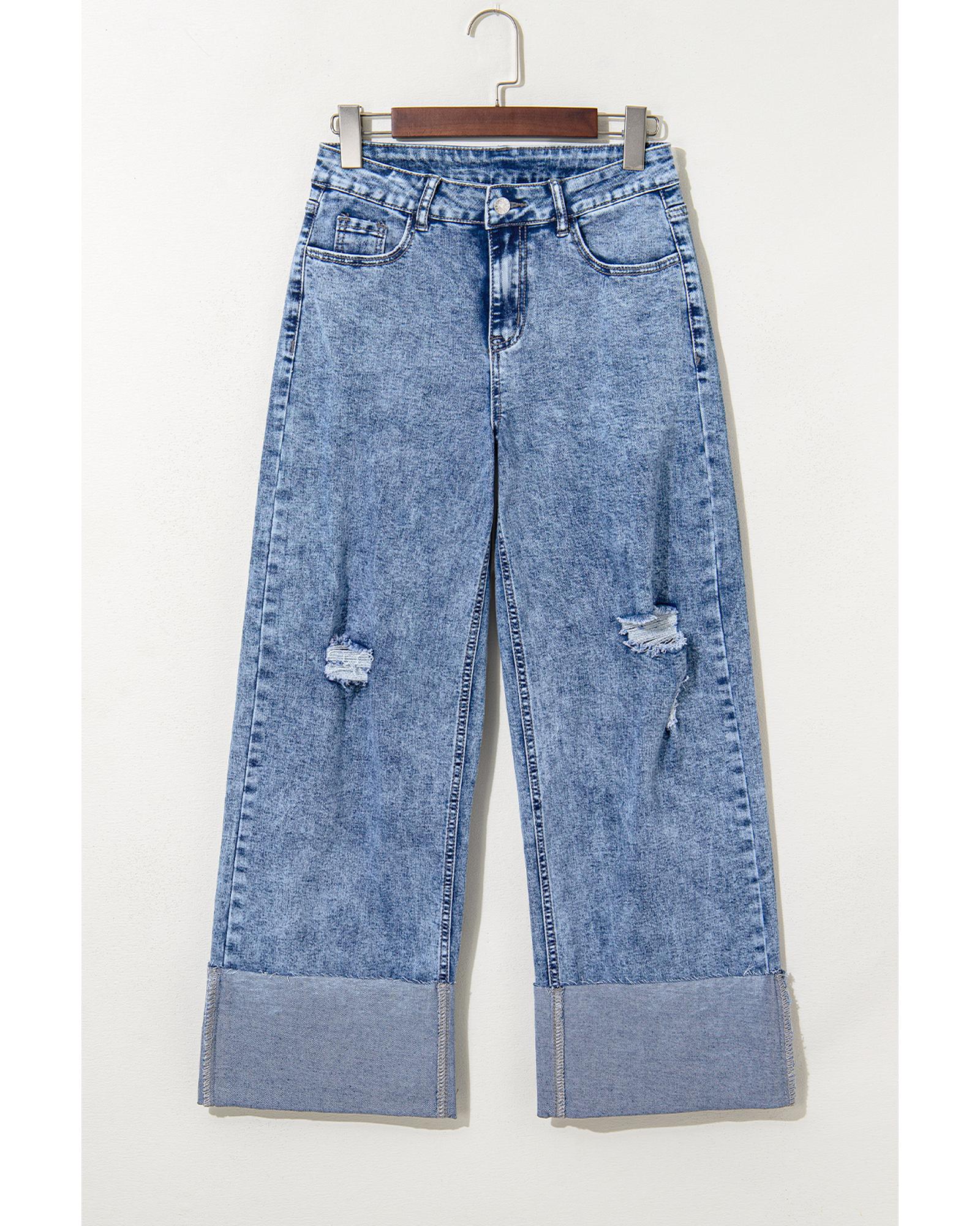 Ashleigh Blue Mineral Wash Bottom Cuff Distressed Wide Leg Jeans - 14 US 6
