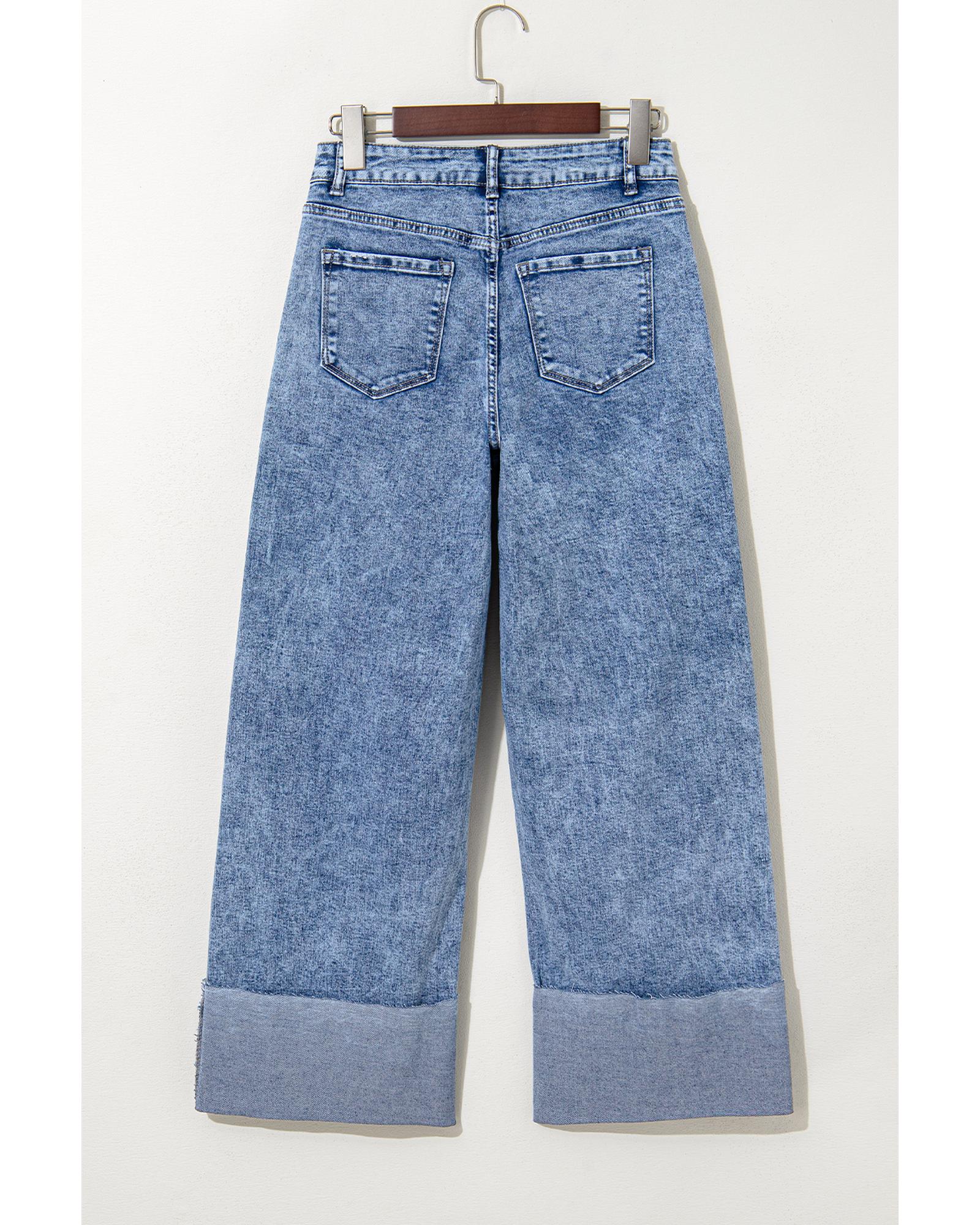 Ashleigh Blue Mineral Wash Bottom Cuff Distressed Wide Leg Jeans - 14 US 7