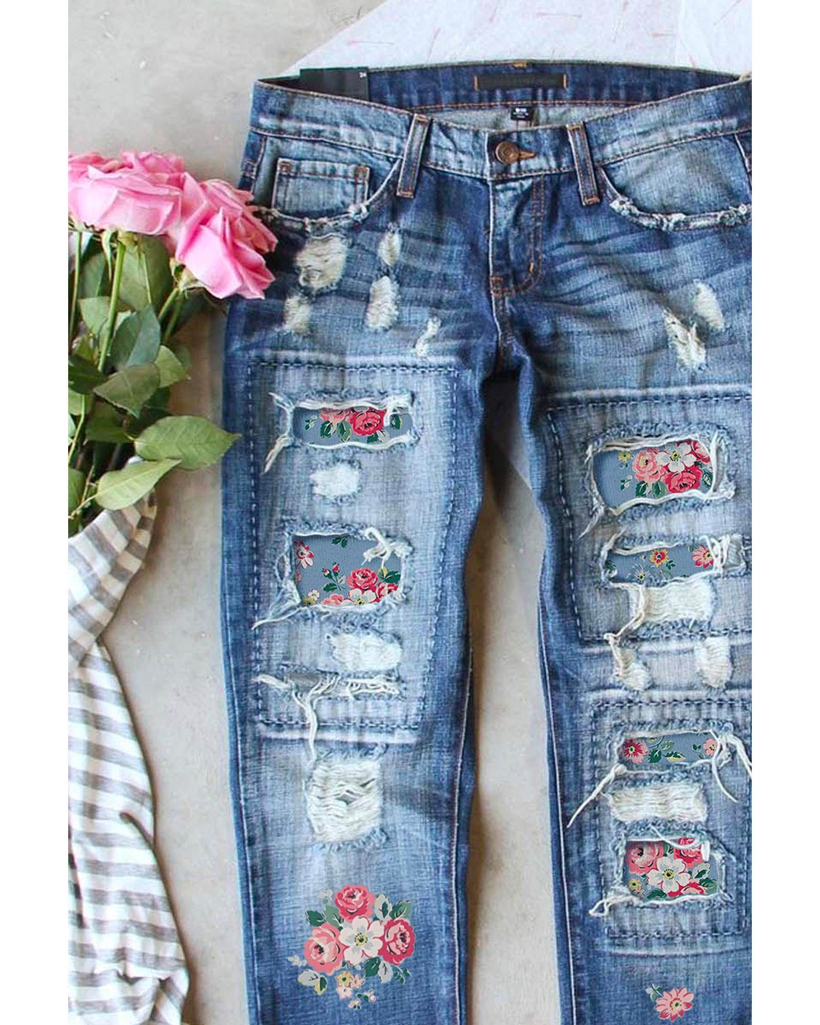 Azura Exchange Contrast Distressed Mid Waist Jeans - 2XL 3