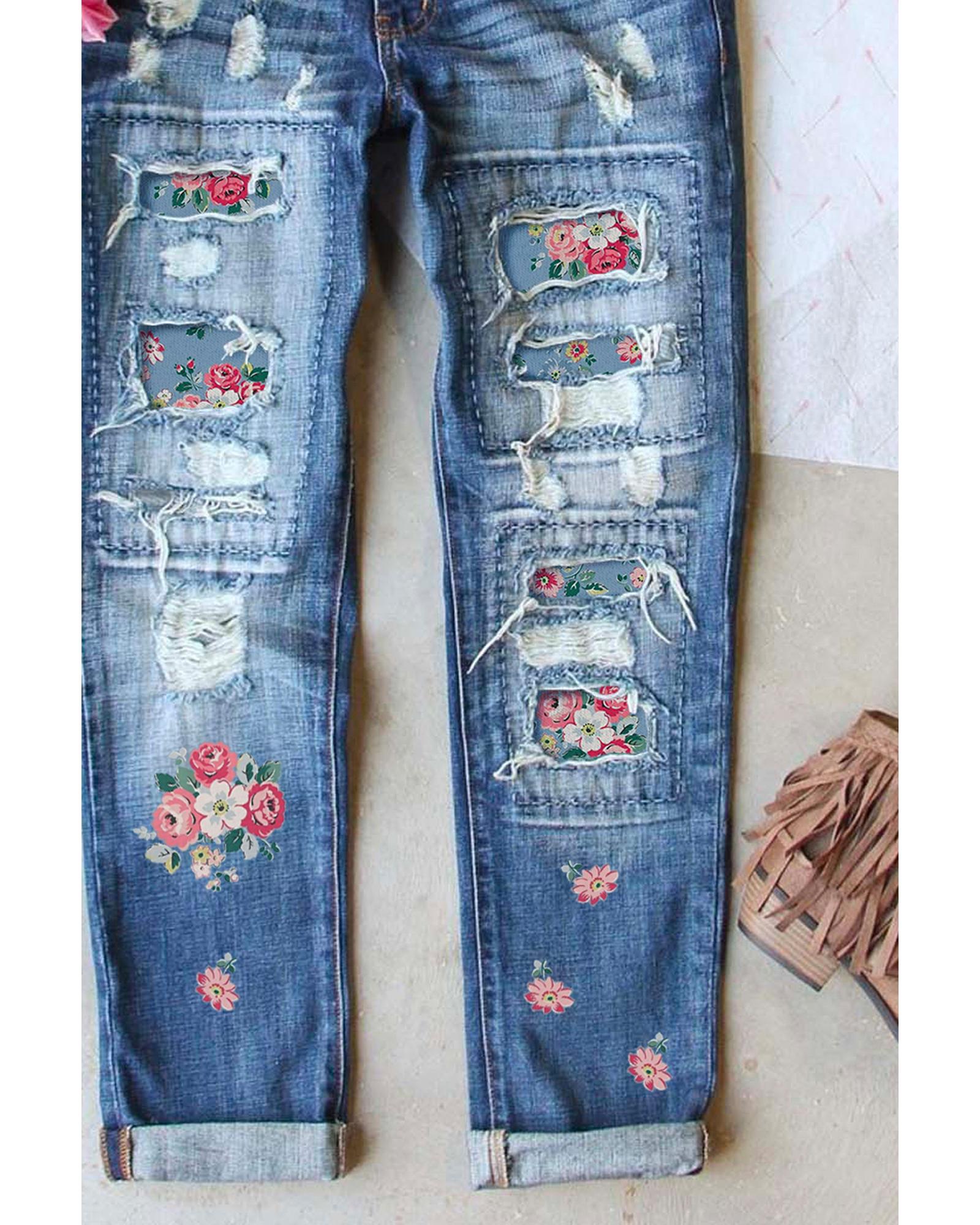 Azura Exchange Contrast Distressed Mid Waist Jeans - 2XL 4