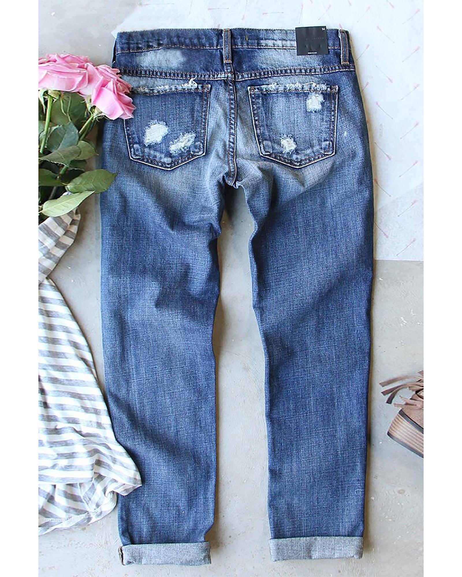 Azura Exchange Contrast Distressed Mid Waist Jeans - 2XL 5