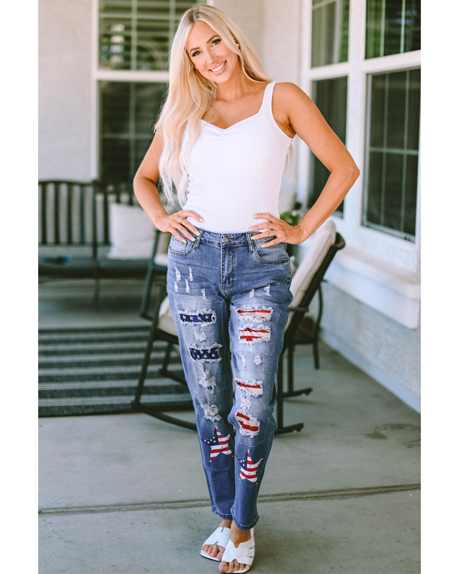Azura Exchange American Flag Graphic Jeans - M 5