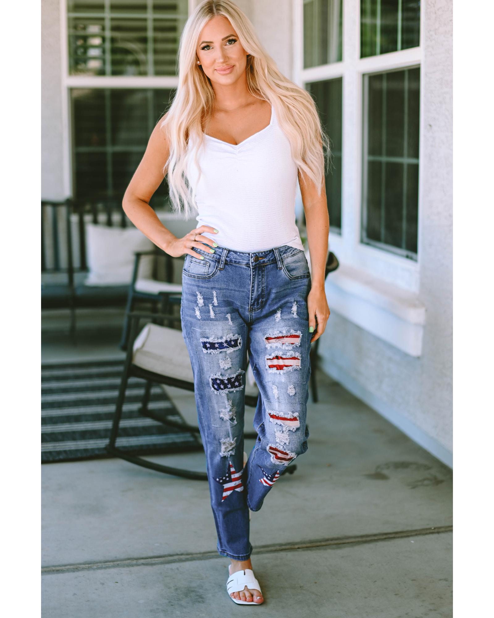 Azura Exchange American Flag Graphic Jeans - M 8