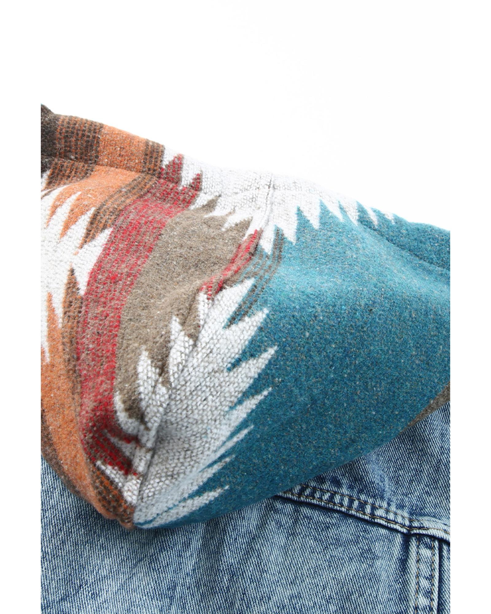 Azura Exchange Multicolor Aztec Print Frayed Hem Denim Jacket - S 6