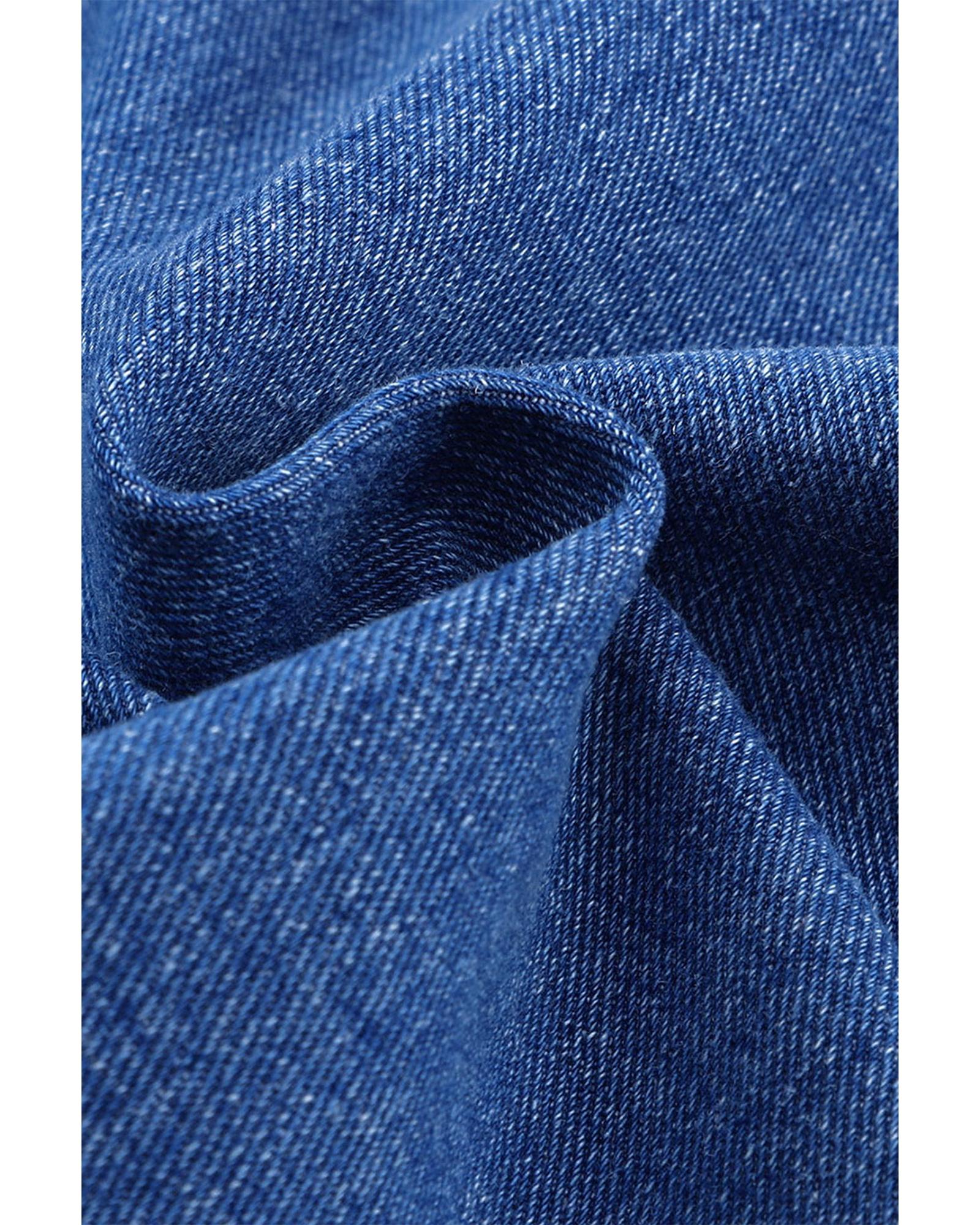 Blue Chest Pockets Drop Shoulder Loose Denim Jacket - S 5