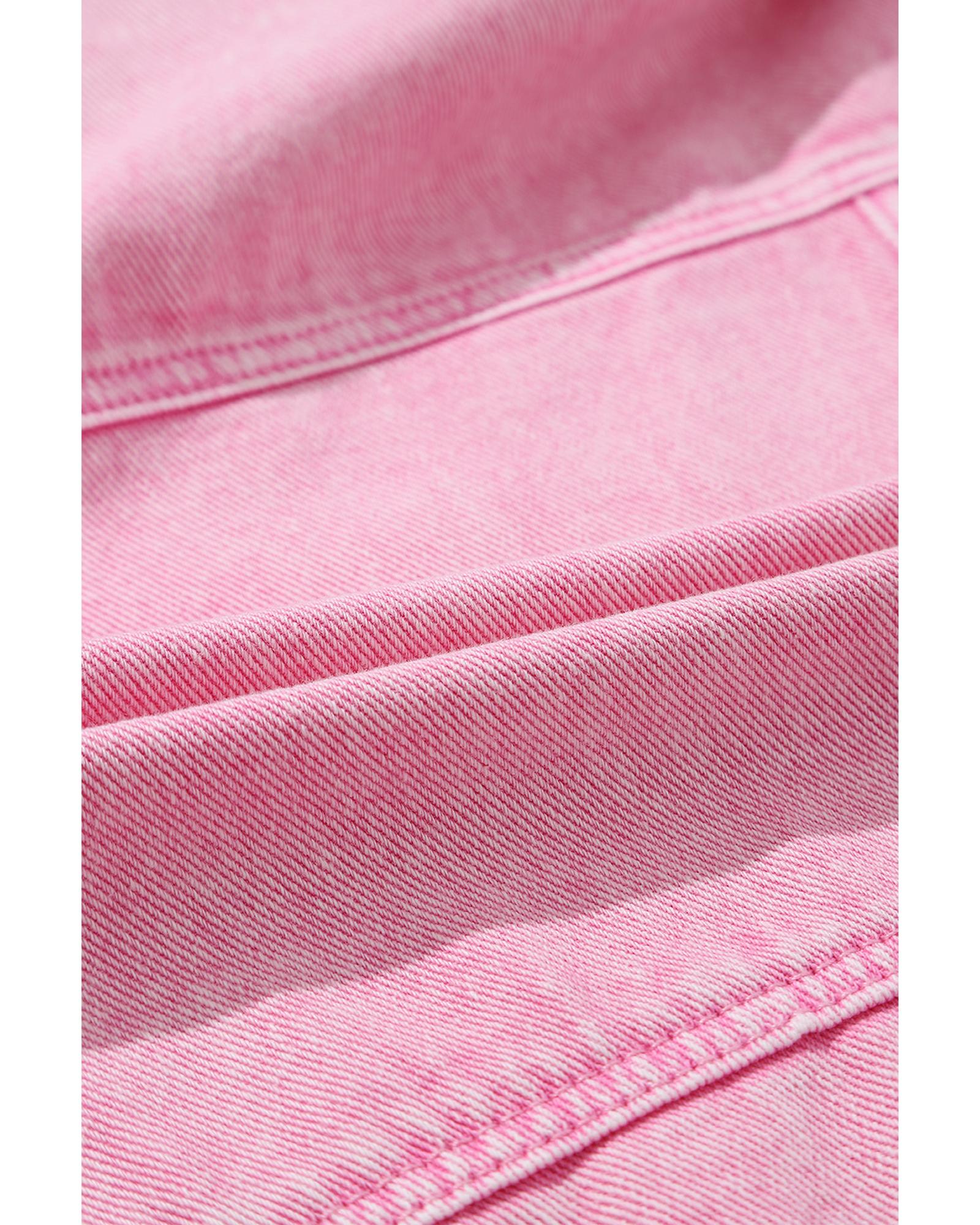 Pink Rivet Studded Pocketed Denim Jacket - XL