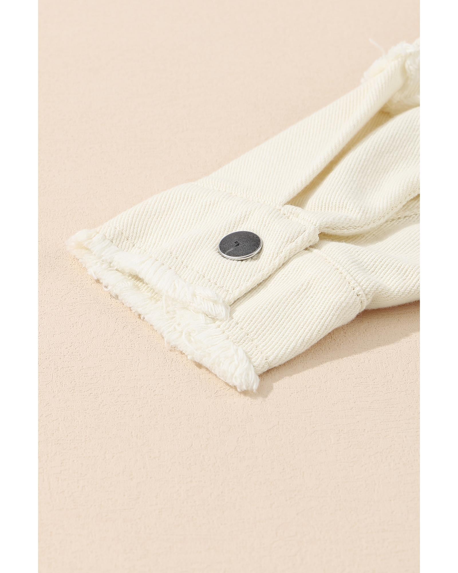 White Frayed Exposed Seam Denim Jacket - S