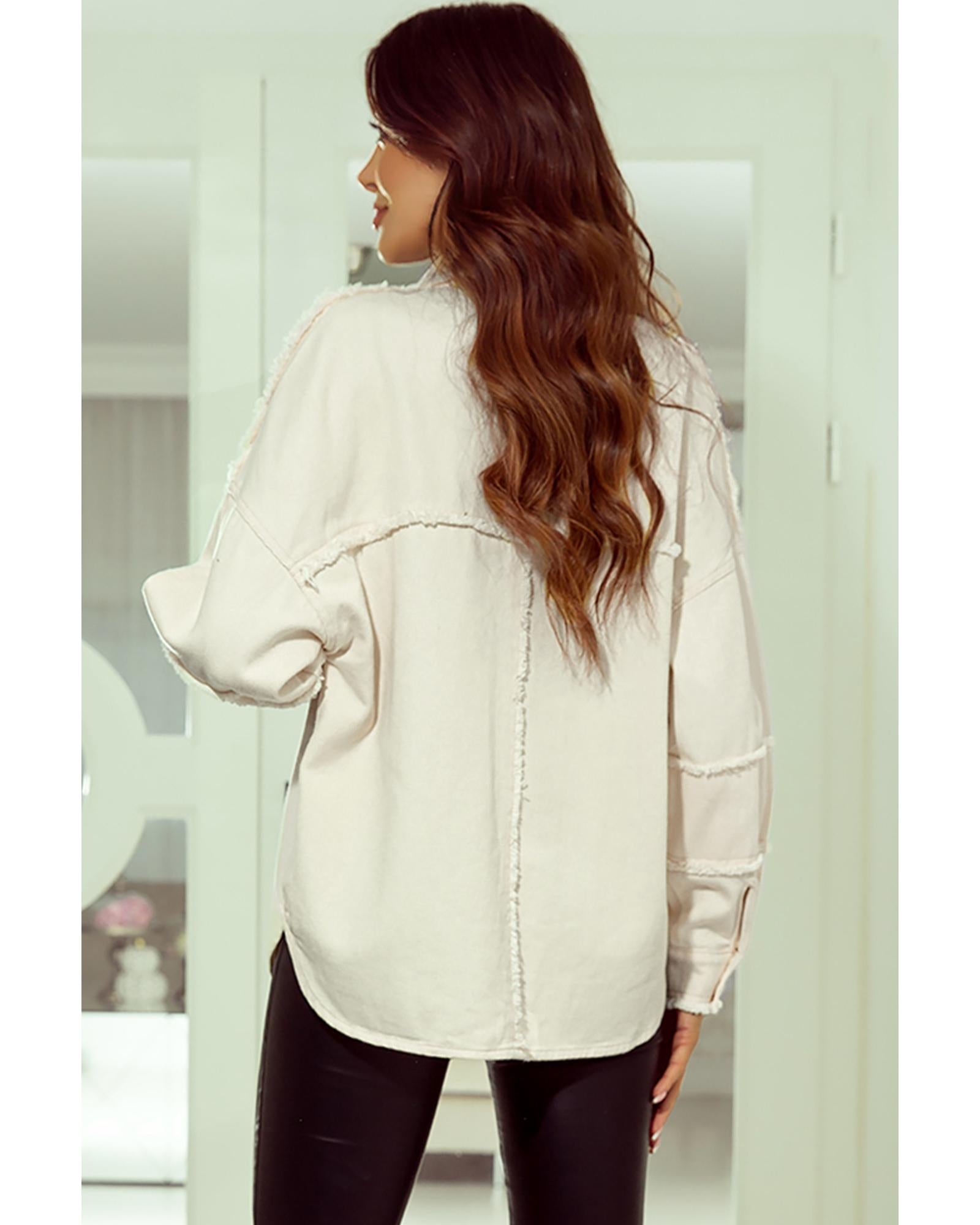 White Frayed Exposed Seam Denim Jacket - S