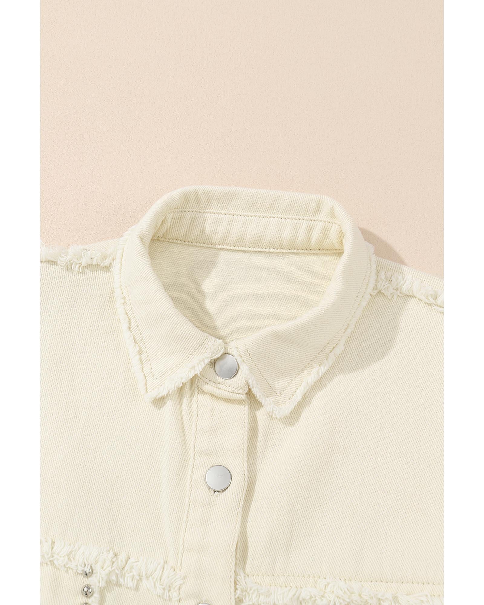 White Frayed Exposed Seam Denim Jacket - S 3