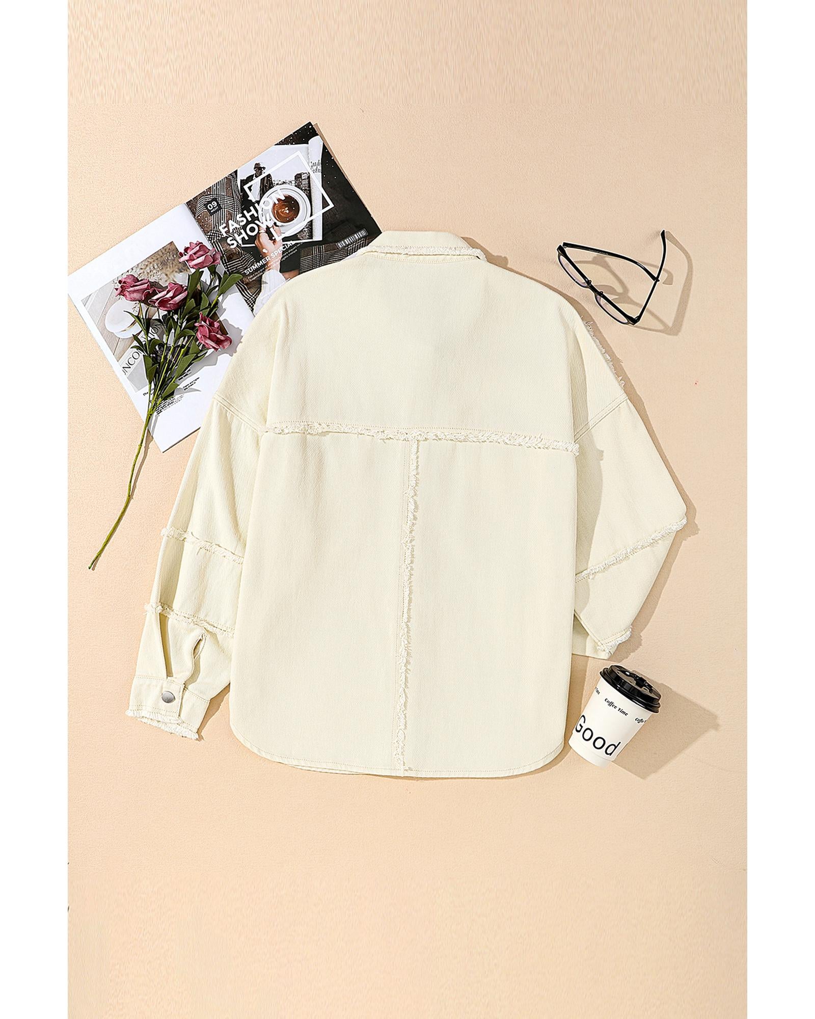 White Frayed Exposed Seam Denim Jacket - S 6