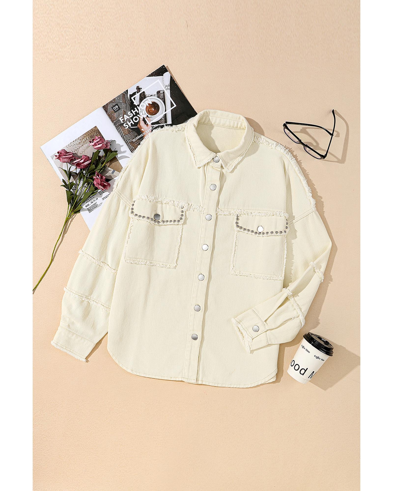 White Frayed Exposed Seam Denim Jacket - S 8