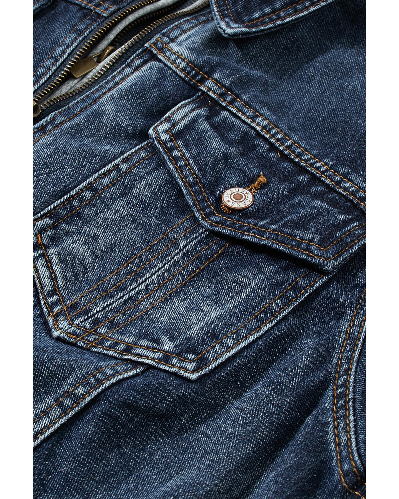 Dark Blue Fake Two-Piece Hooded Zip-Up Denim Jacket - L 8