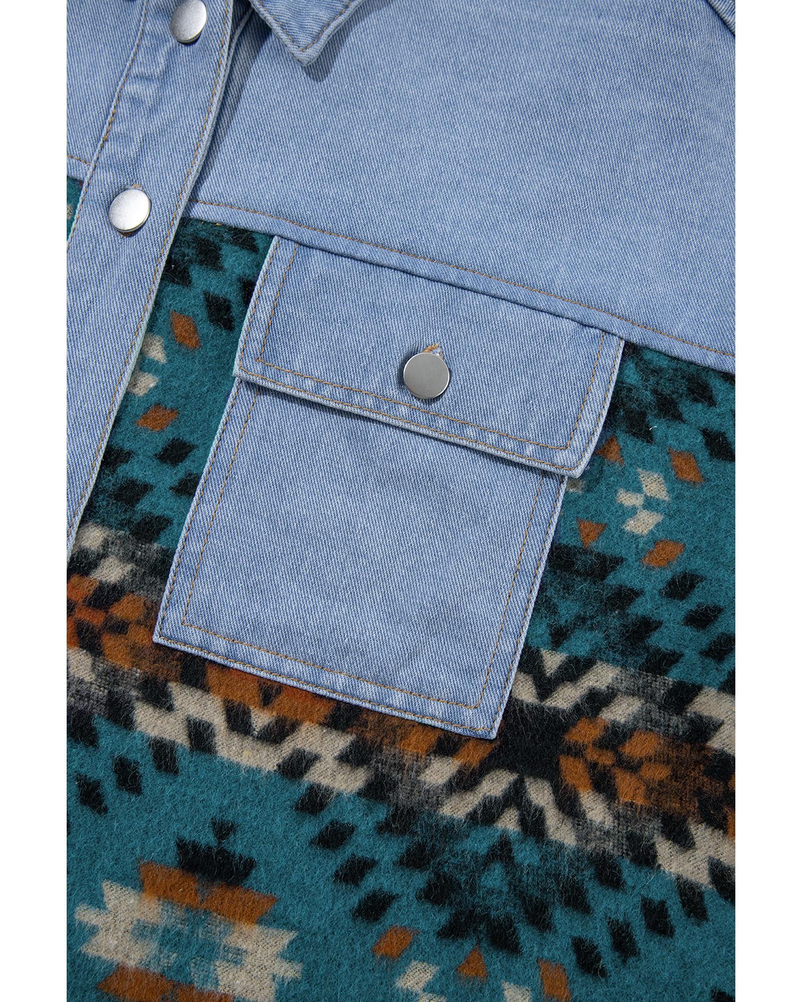 Blue Aztec Printed Denim Jacket - M 8