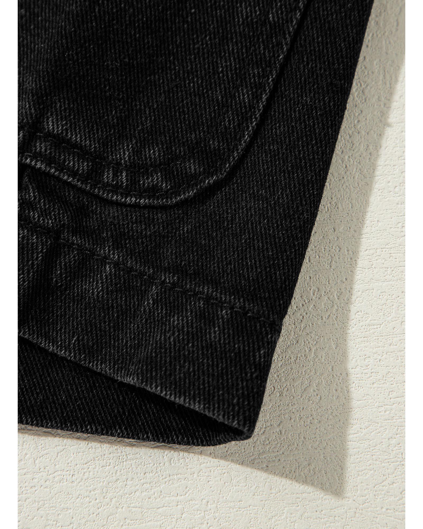 Black Side Pockets Lapel Collar Denim Jacket - 2XL 7