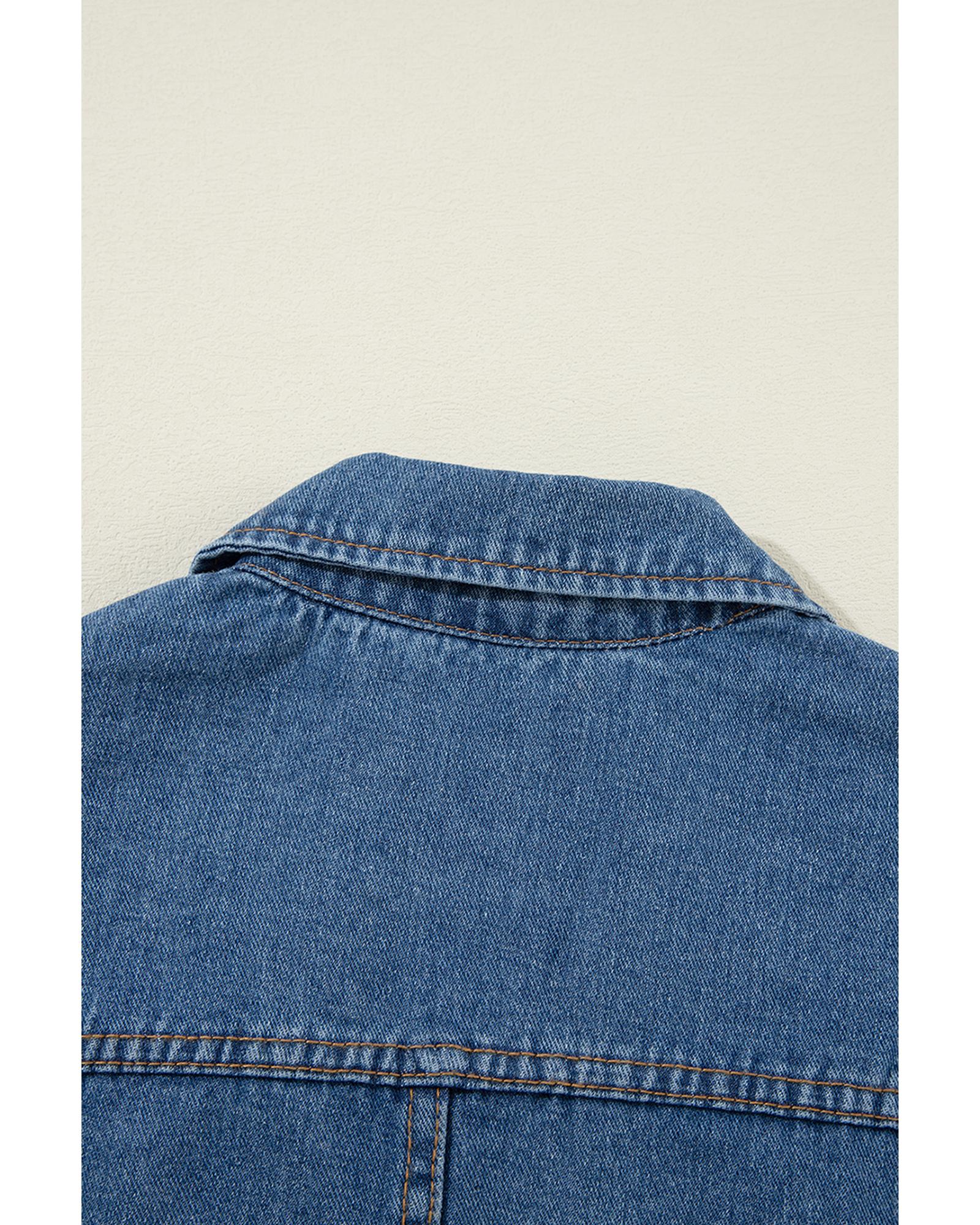 Sail Blue Side Pockets Lapel Collar Denim Jacket - 2XL 6