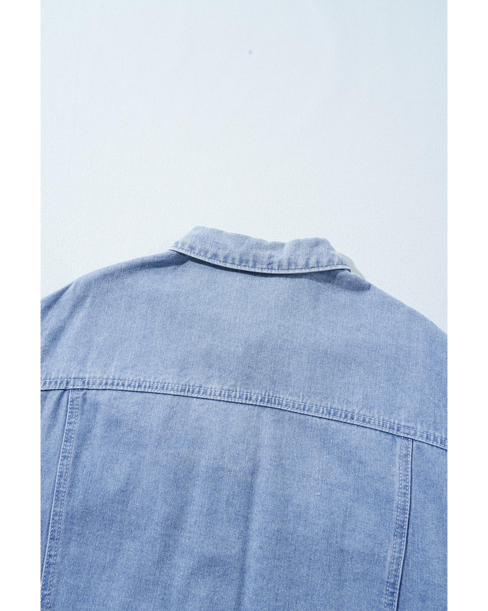 Khaki Plaid Patchwork Buttoned Oversized Denim Jacket - L 5