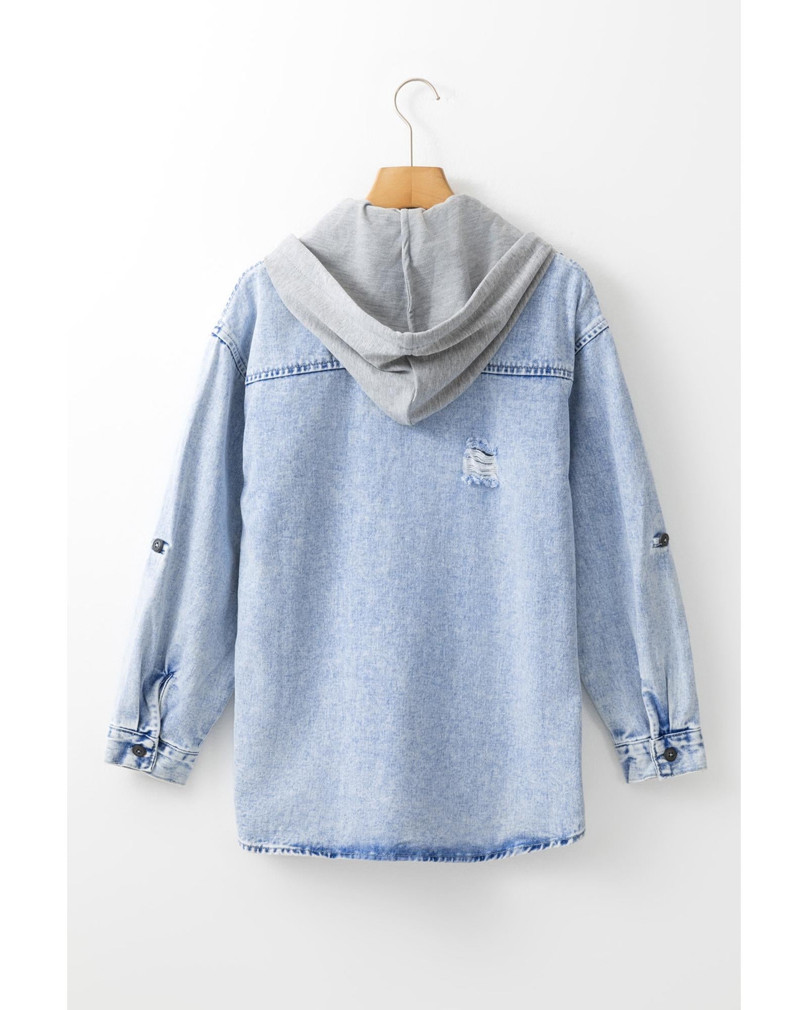 Mist Blue Oversized Contrast Hooded Denim Jacket - L 4