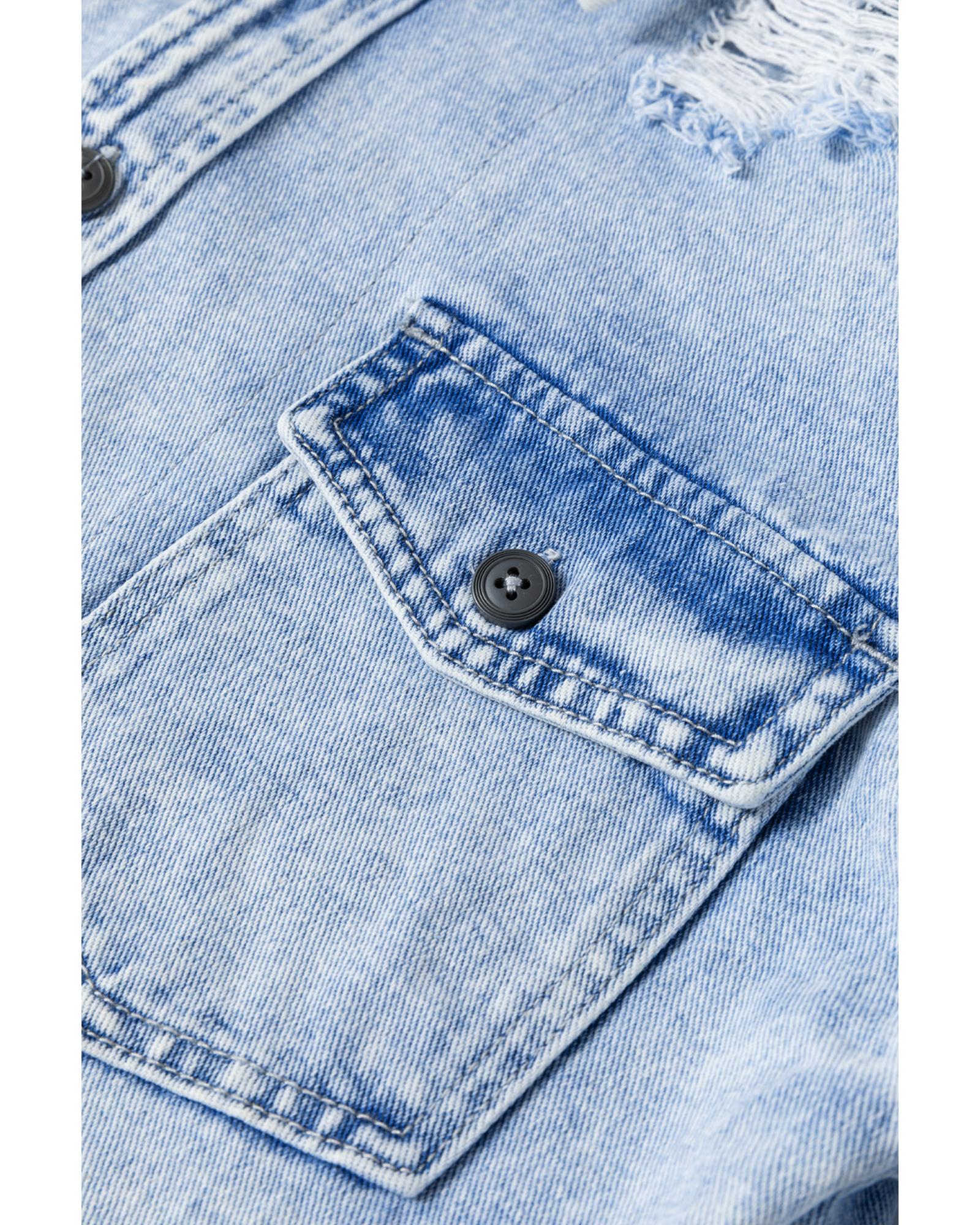 Mist Blue Oversized Contrast Hooded Denim Jacket - S 5