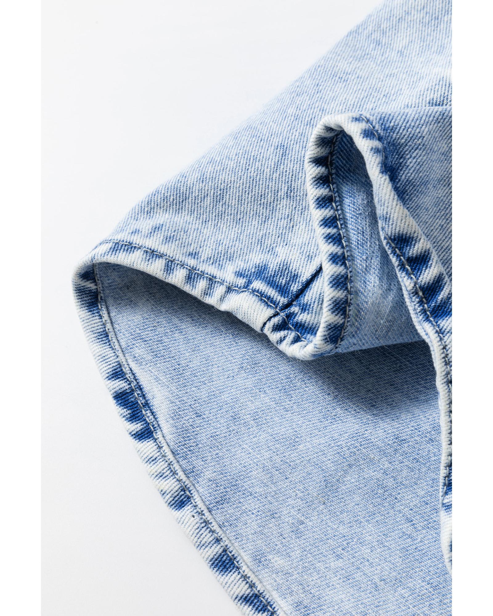Mist Blue Oversized Contrast Hooded Denim Jacket - S 6