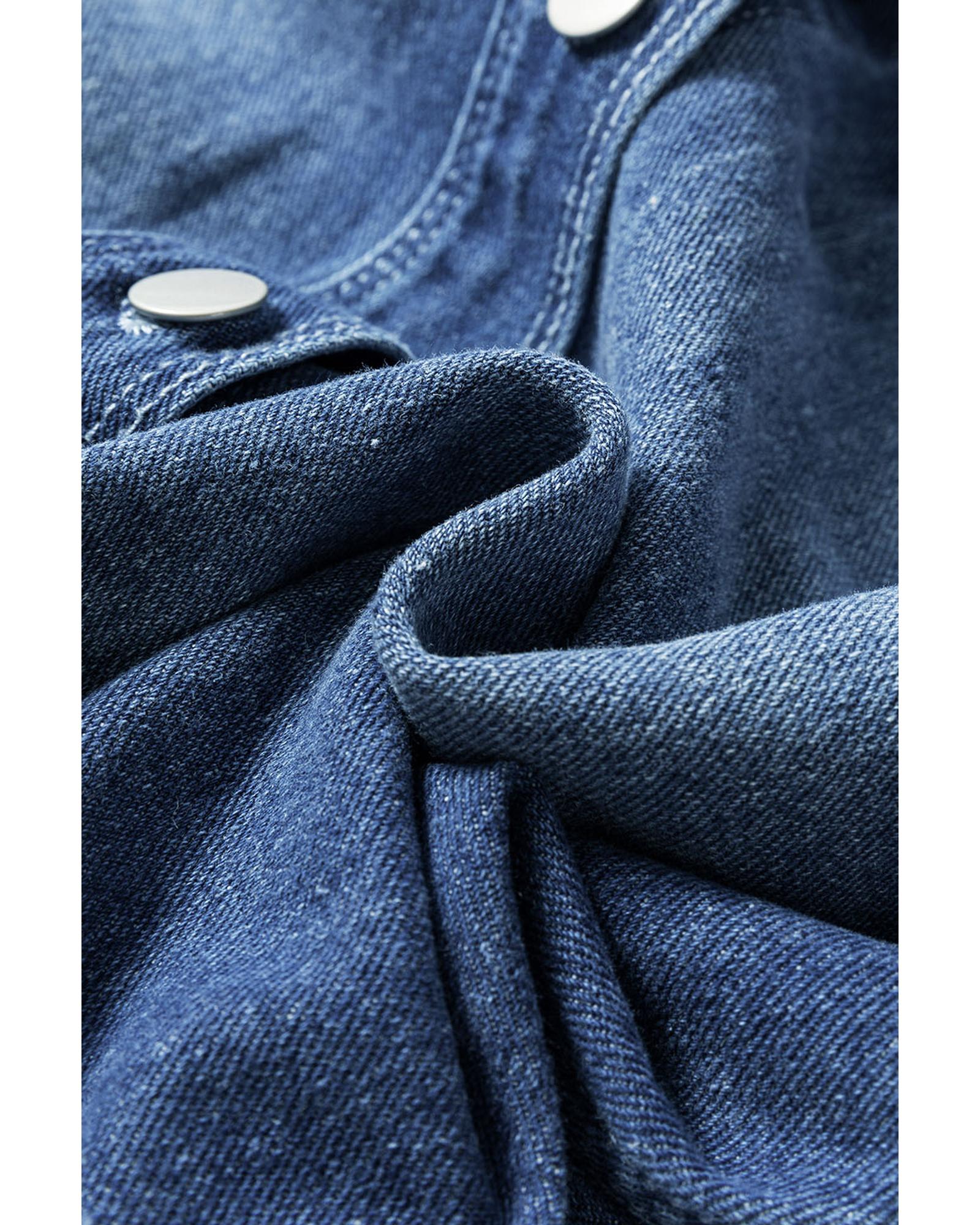 Sky Blue Light Wash Distressed Frayed Long Denim Jacket - XL 5