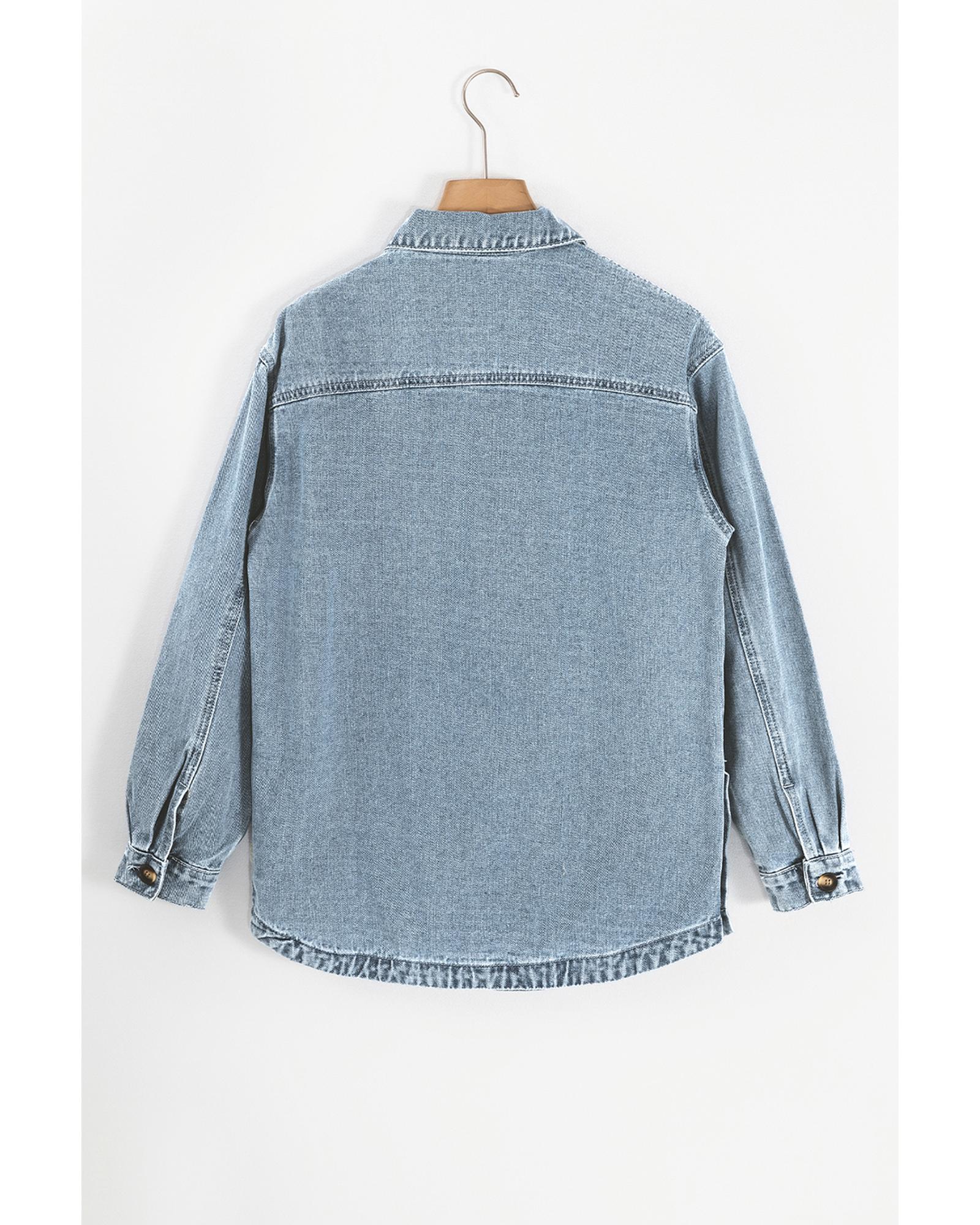 Dusk Blue Slit Buttons Pocketed Denim Jacket - XL 6