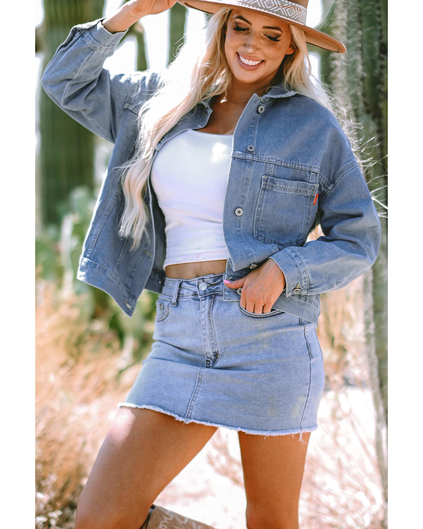 Wild Wind Washed Oversize Pocketed Denim Jacket - L