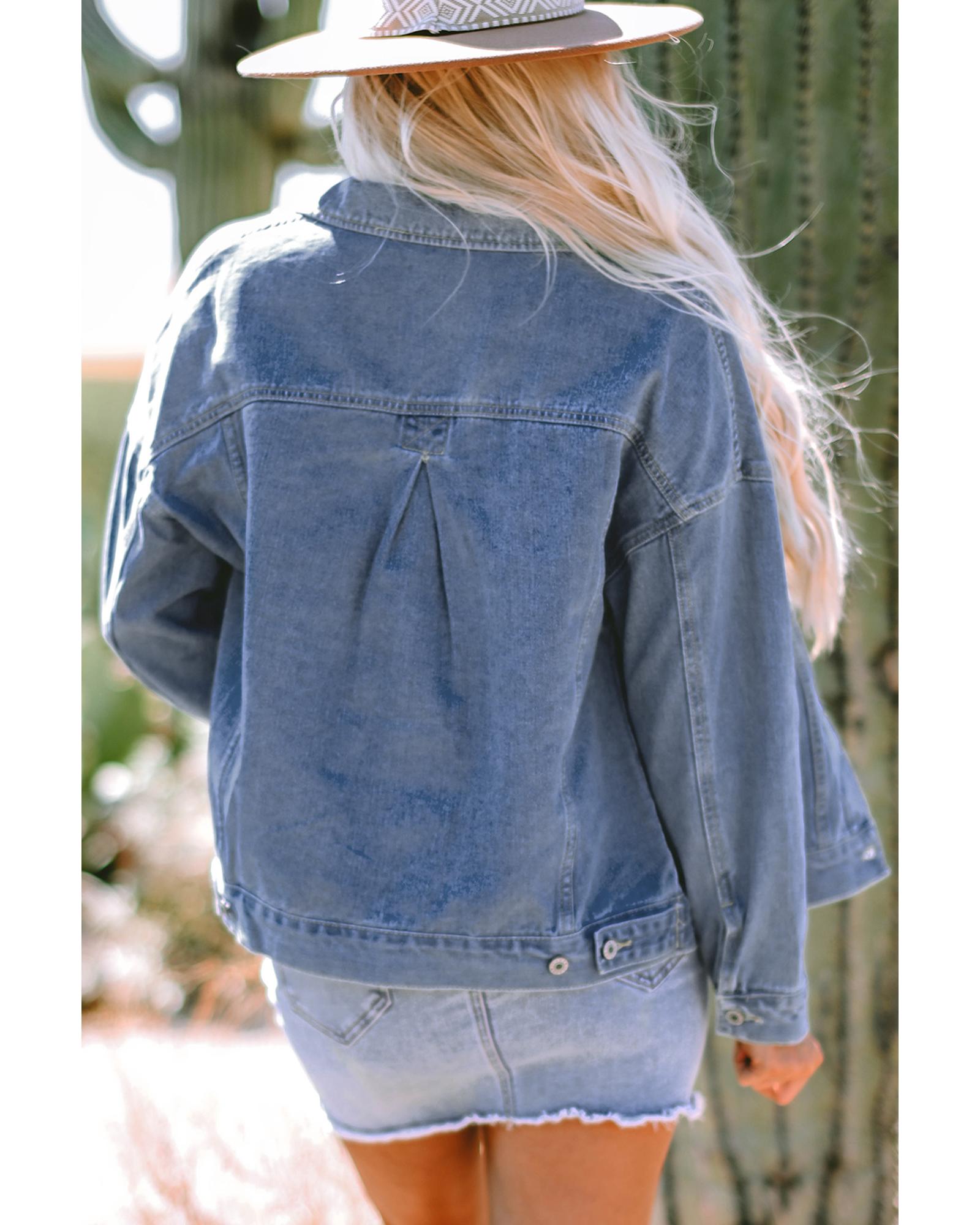 Wild Wind Washed Oversize Pocketed Denim Jacket - M 3