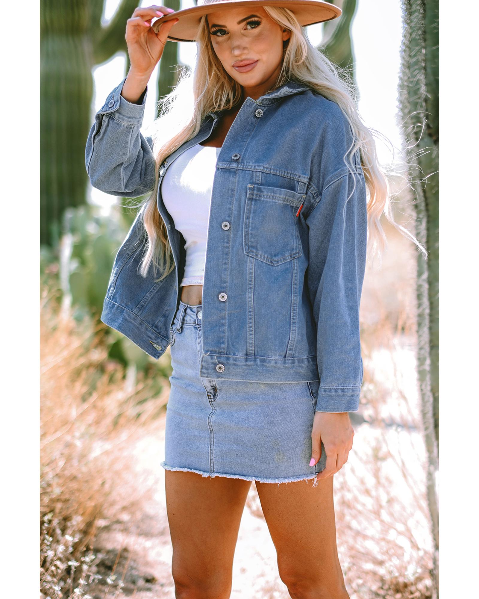 Wild Wind Washed Oversize Pocketed Denim Jacket - M 5