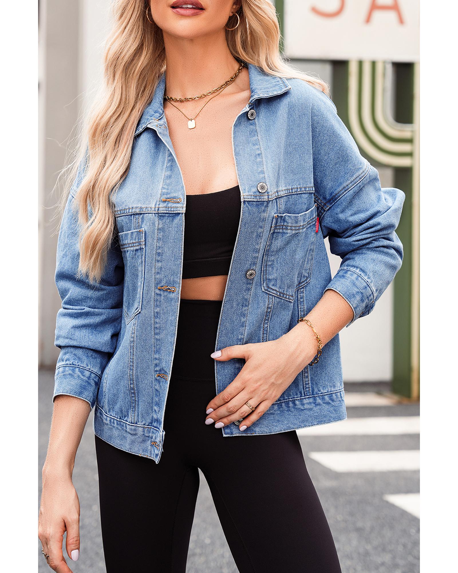 Wild Wind Washed Oversize Pocketed Denim Jacket - M 6