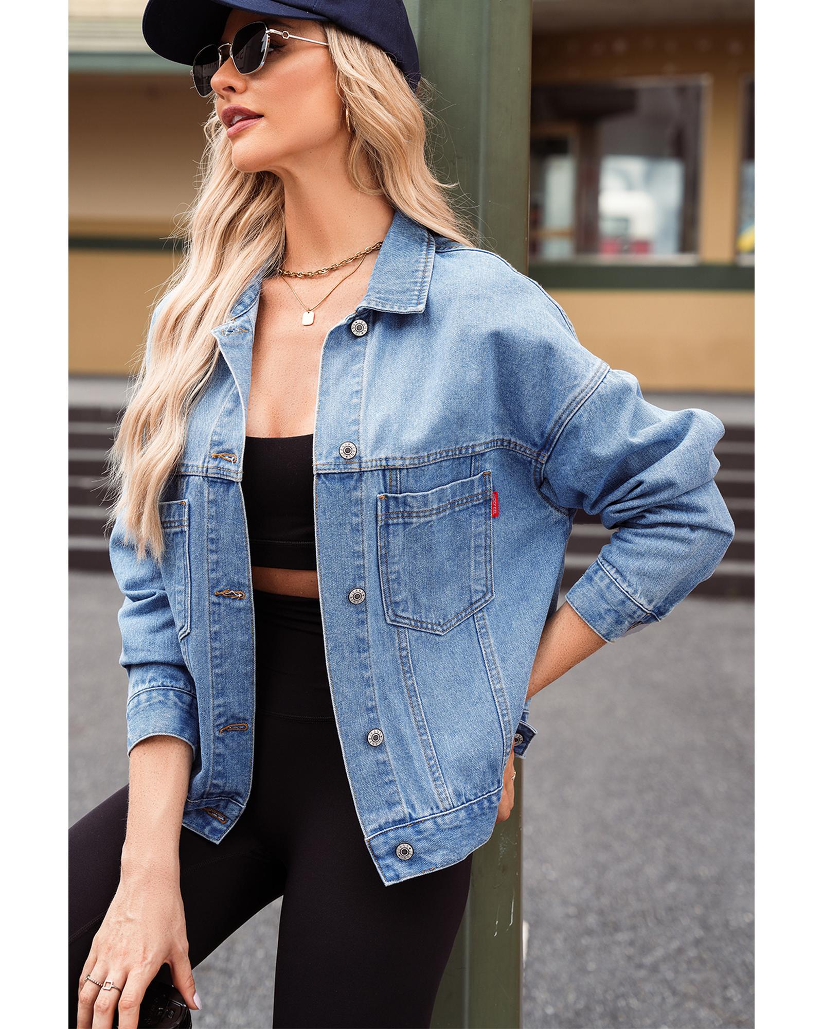Wild Wind Washed Oversize Pocketed Denim Jacket - M 7