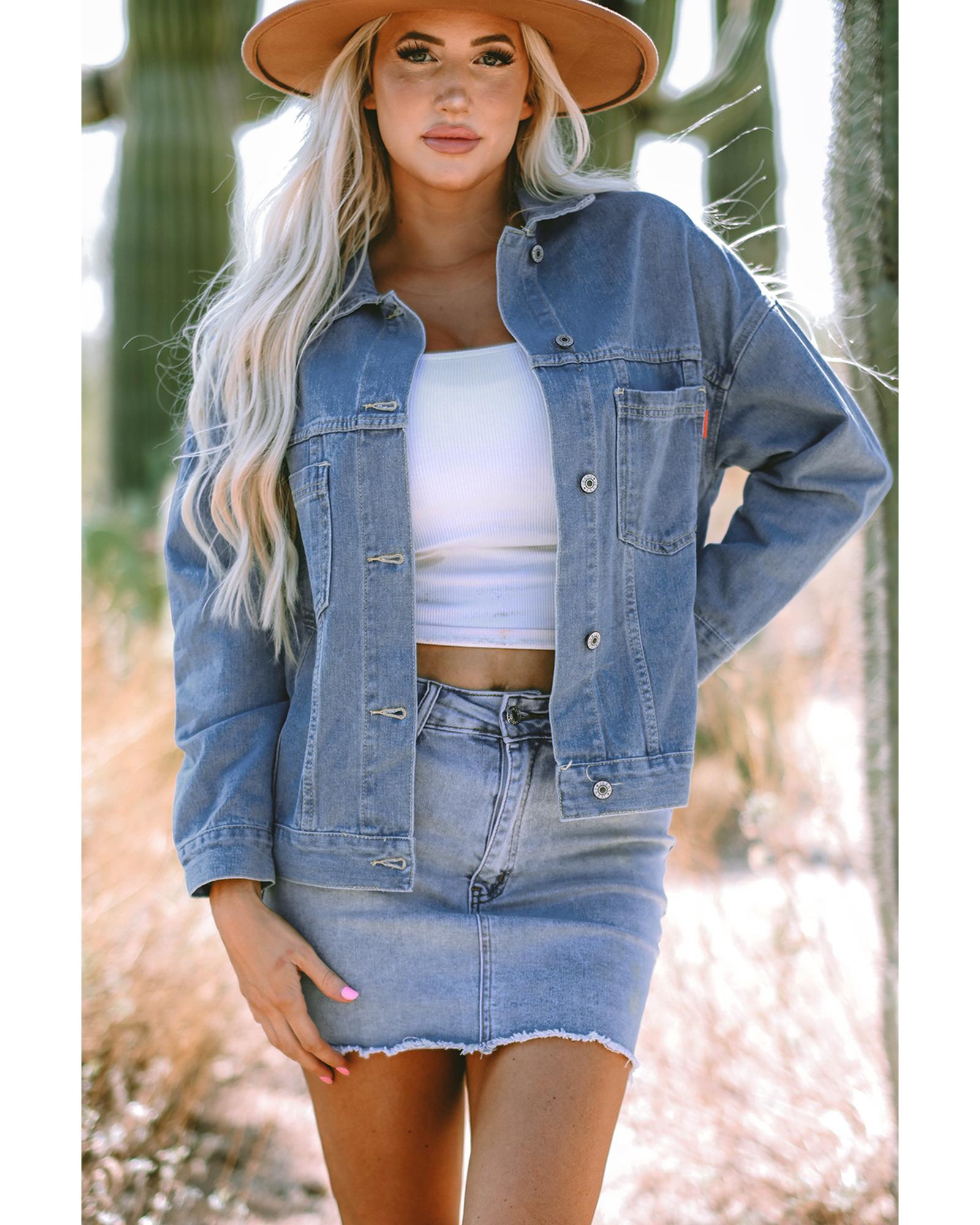 Wild Wind Washed Oversize Pocketed Denim Jacket - S 4