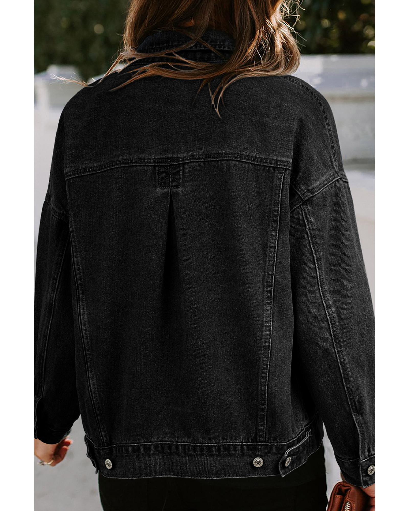 Black Washed Oversize Pocketed Denim Jacket - 2XL 5
