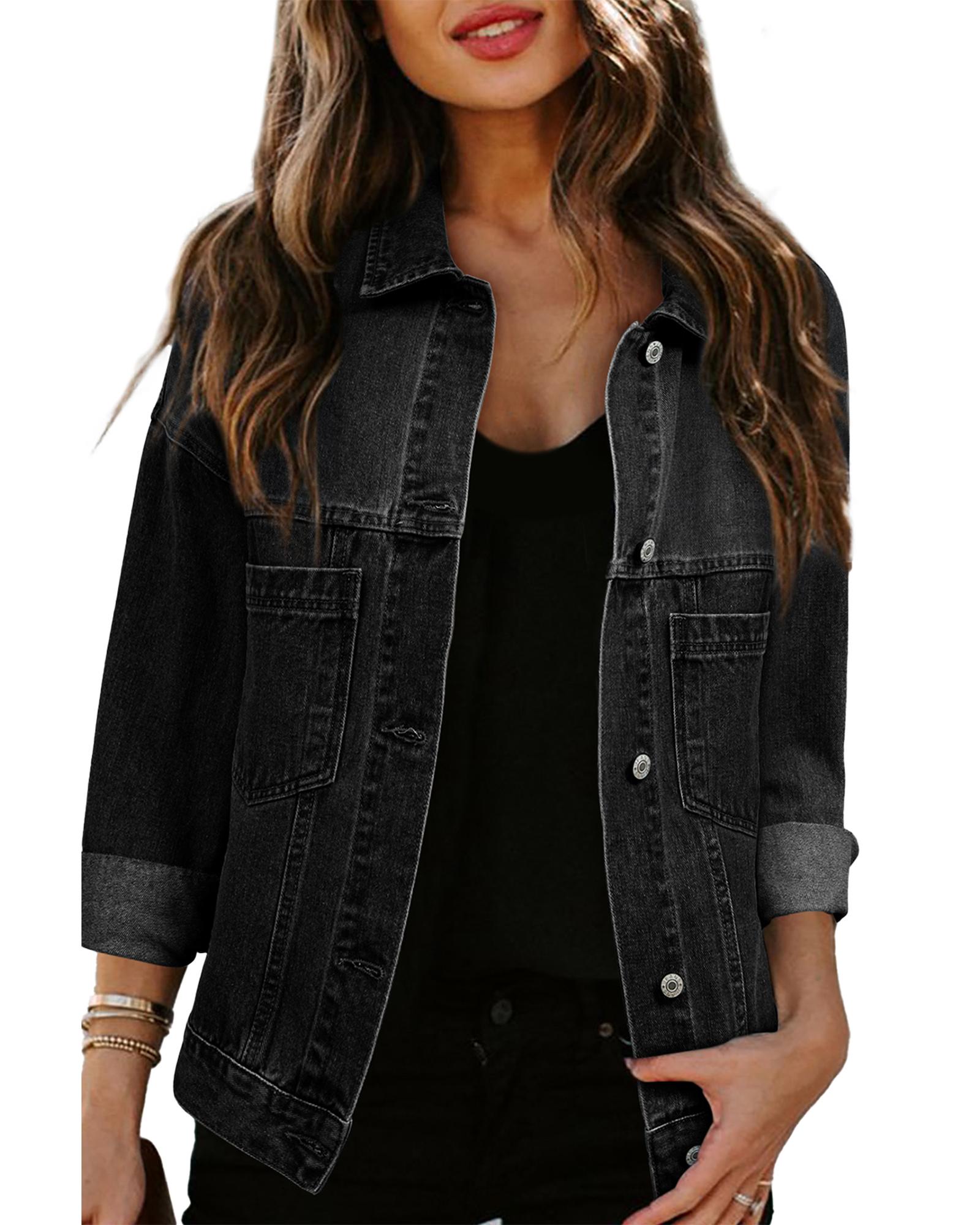 Black Washed Oversize Pocketed Denim Jacket - L 6