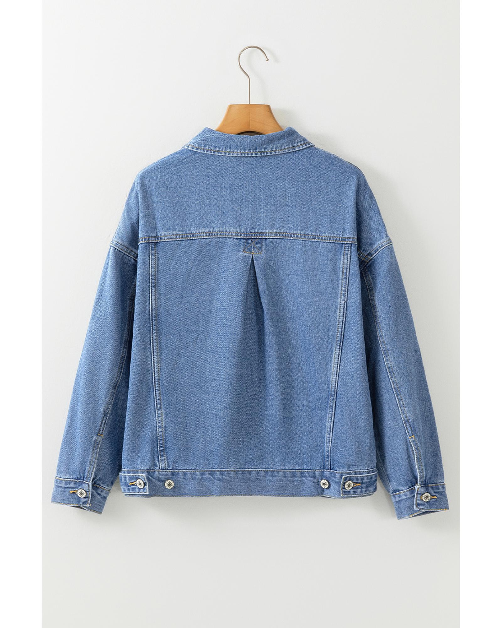 Light Blue Washed Oversize Pocketed Denim Jacket - L