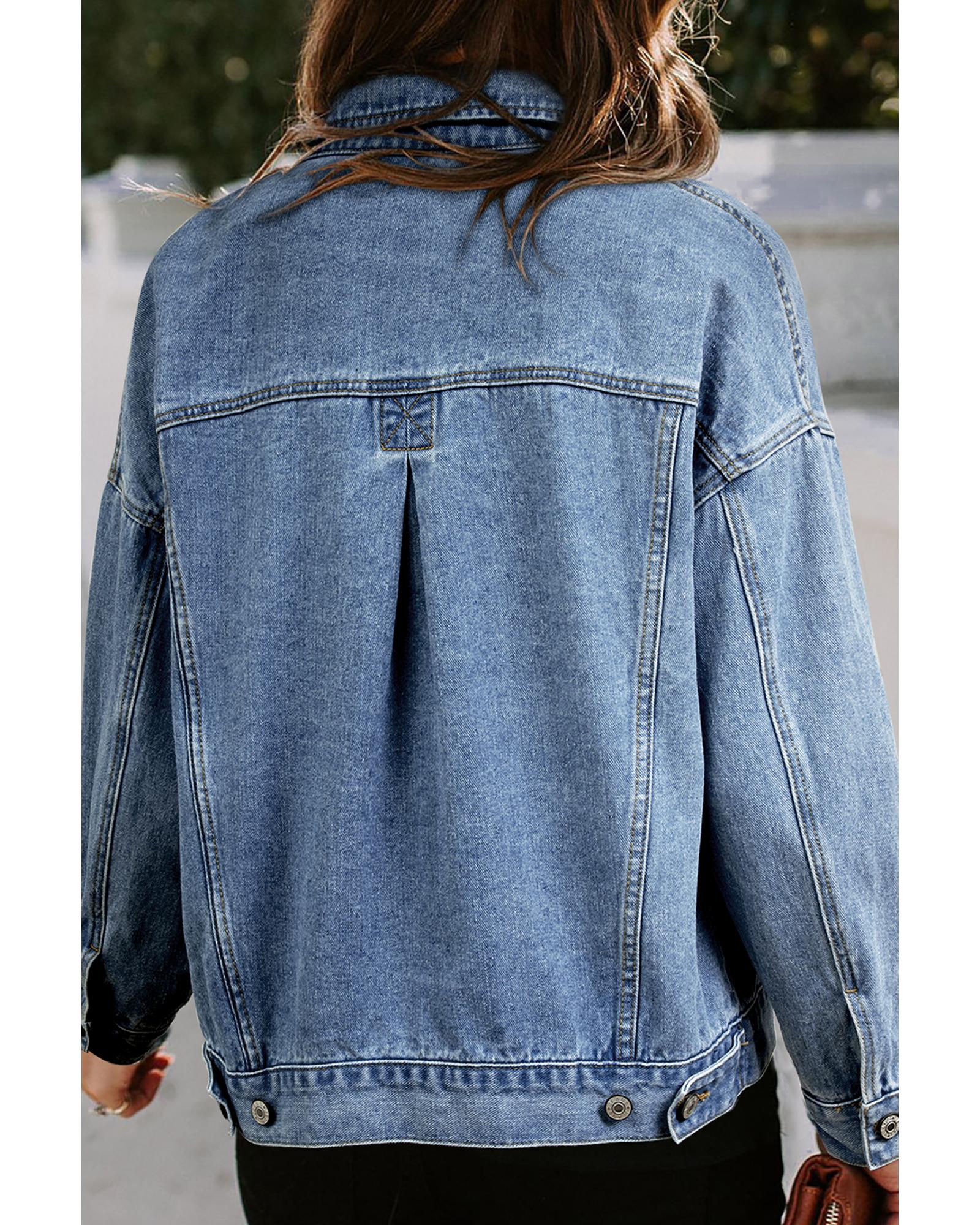 Light Blue Washed Oversize Pocketed Denim Jacket - XL 5