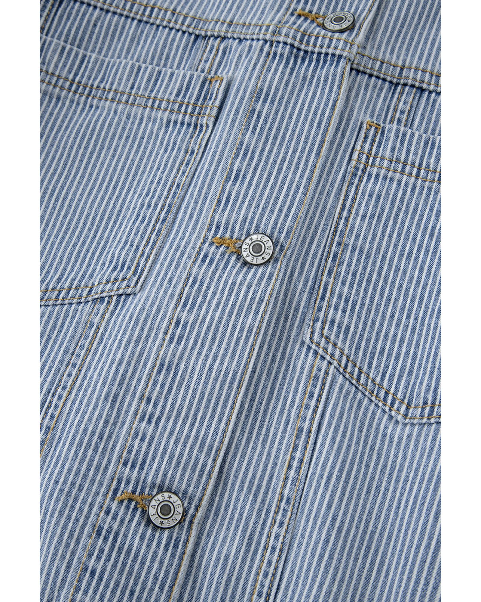 Sky Blue Stripe Washed Oversize Pocketed Denim Jacket - M 8