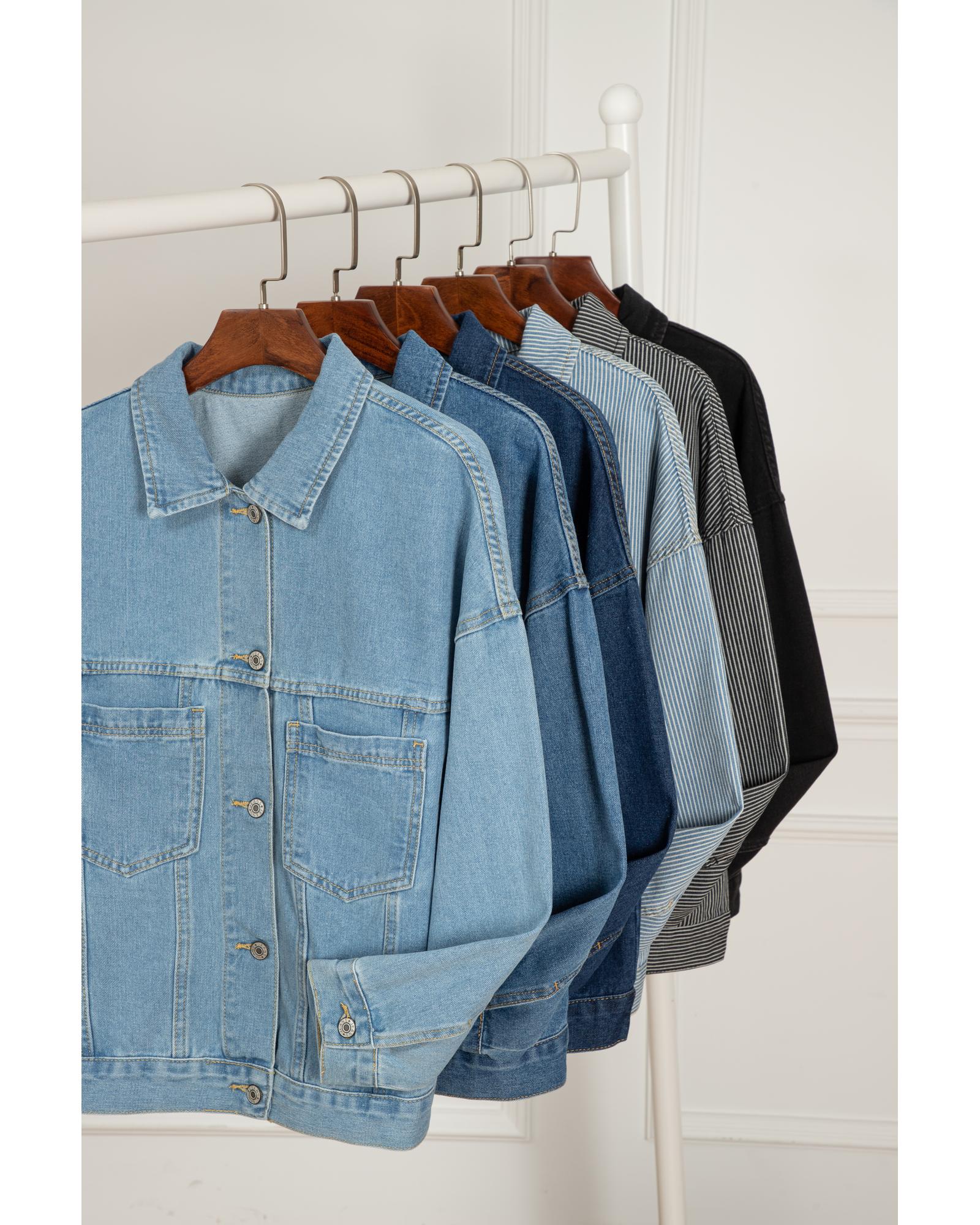 Dark Blue Washed Oversize Pocketed Denim Jacket - L 6