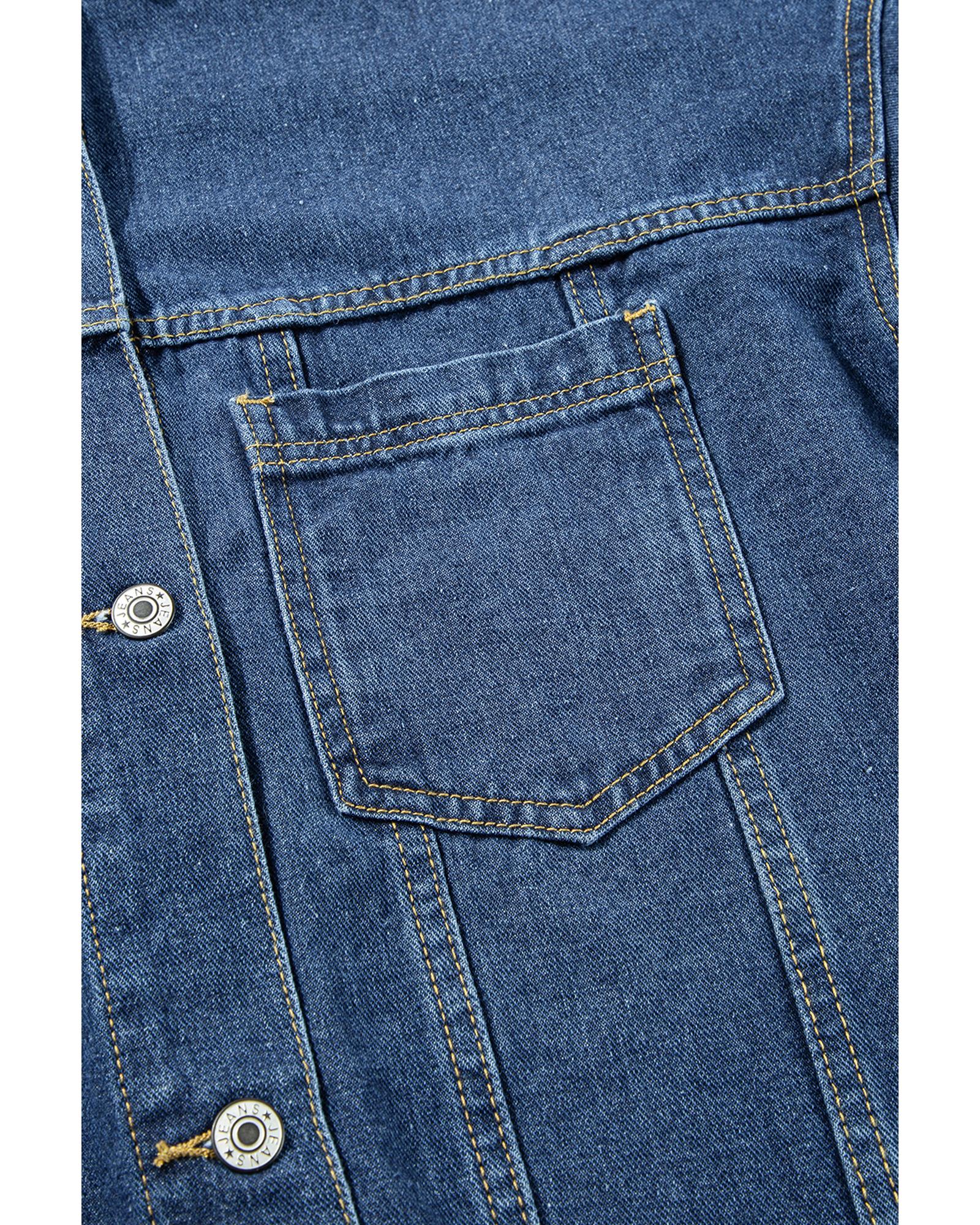 Dark Blue Washed Oversize Pocketed Denim Jacket - M 6