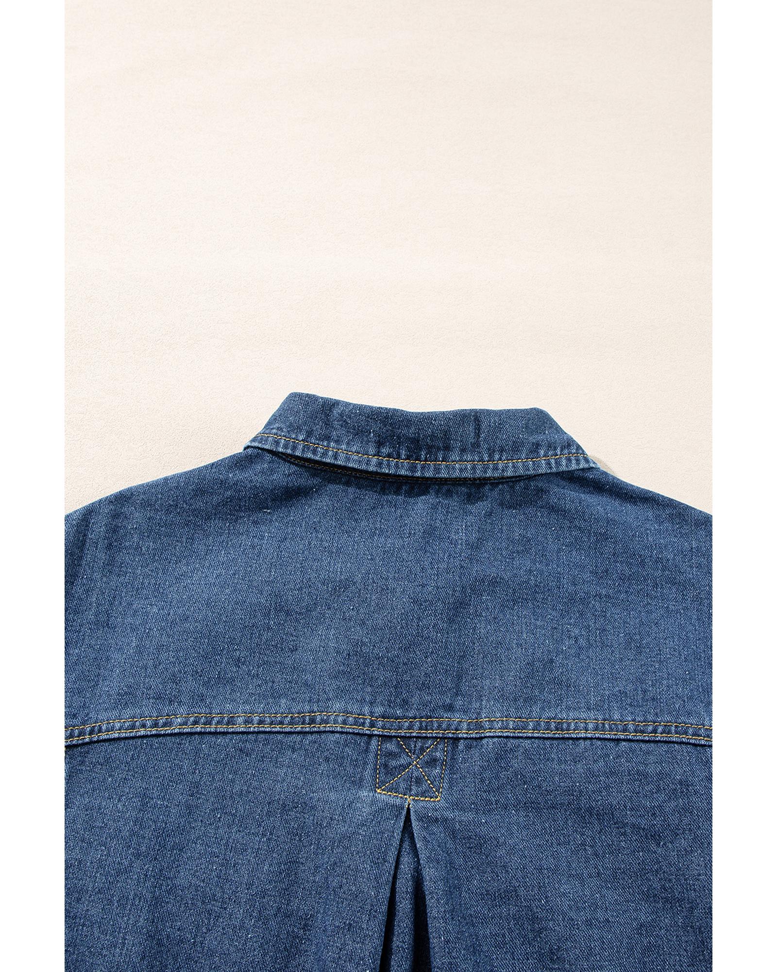 Dark Blue Washed Oversize Pocketed Denim Jacket - M 8
