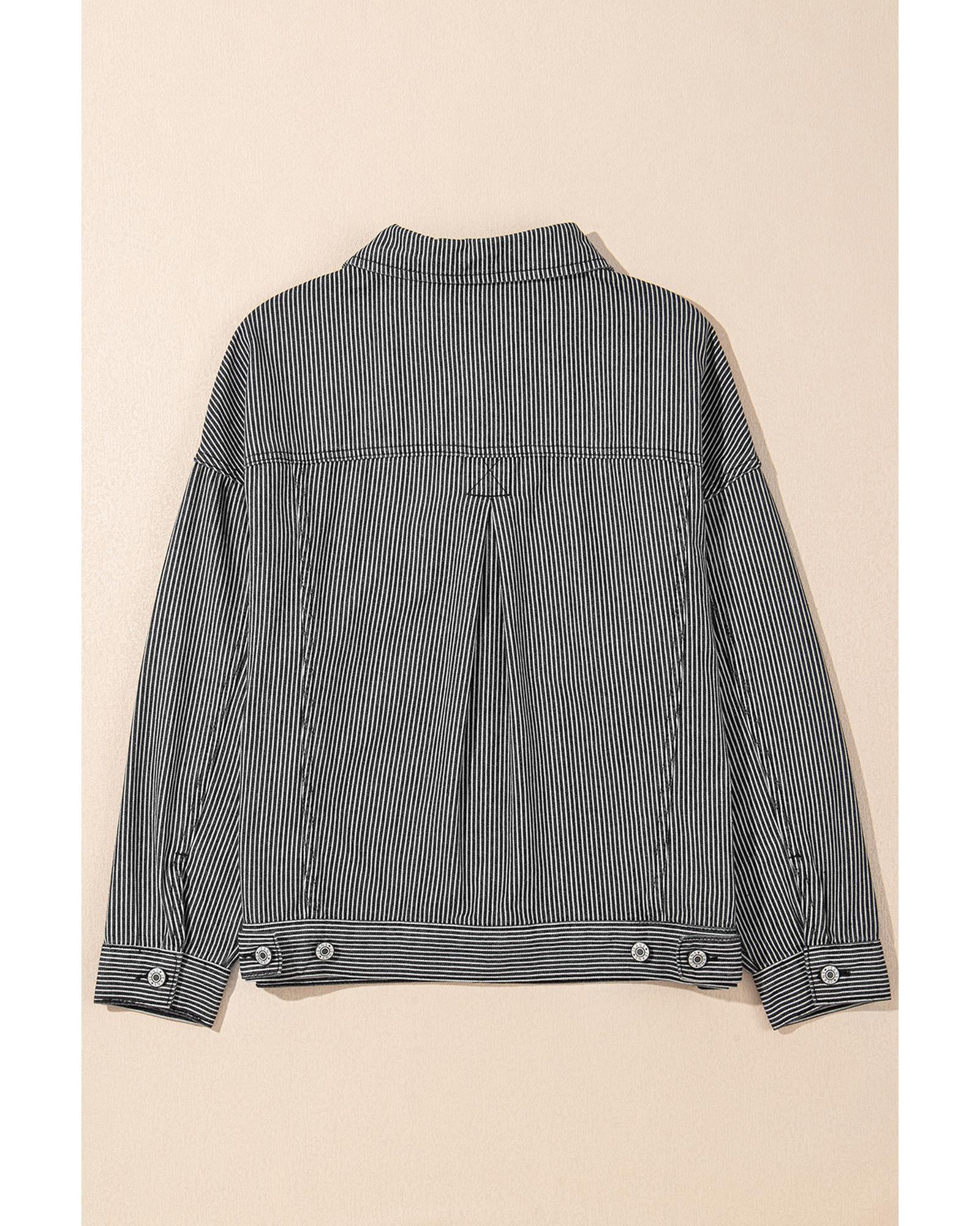 Blue Stripe Washed Oversize Pocketed Denim Jacket - M 3