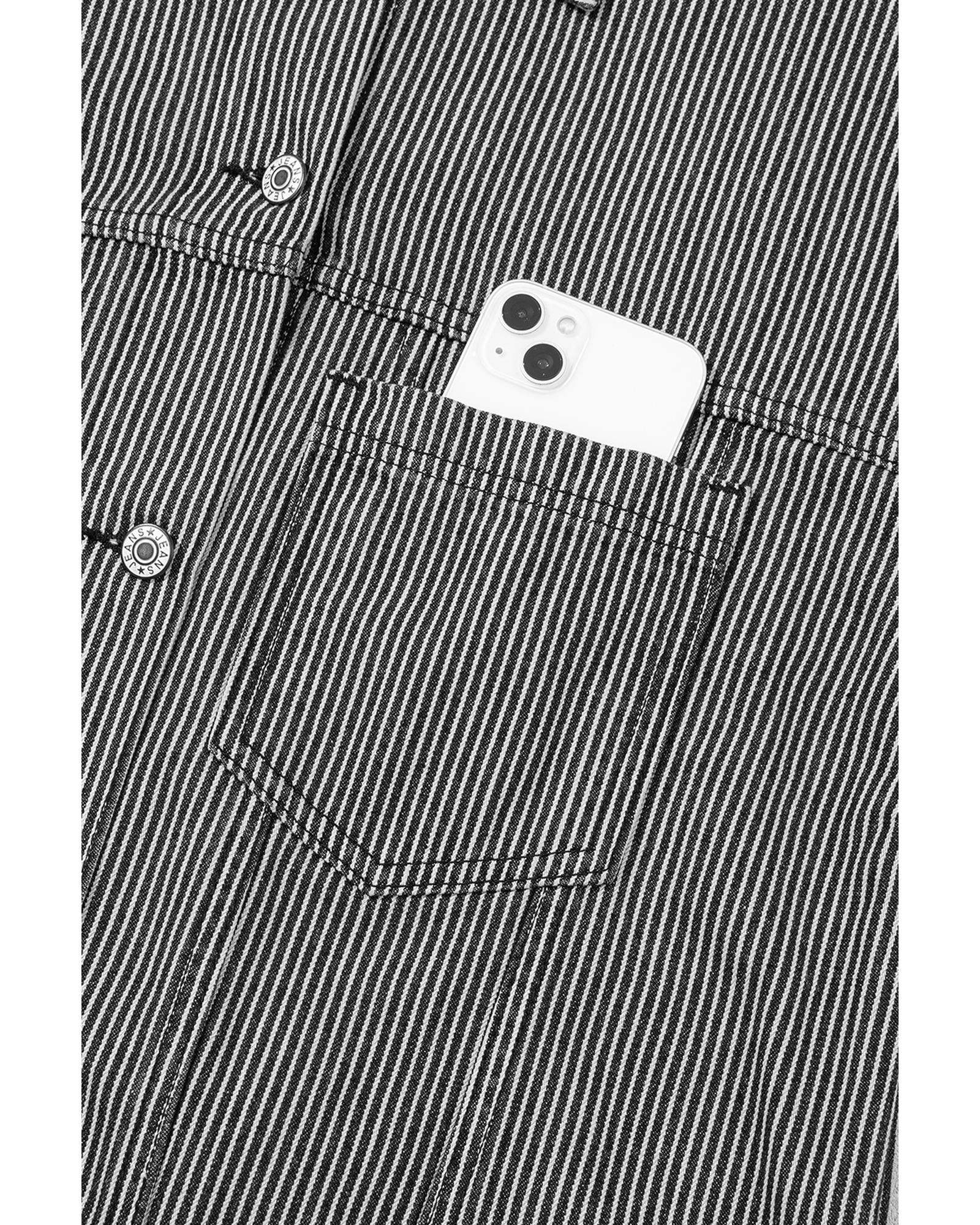 Blue Stripe Washed Oversize Pocketed Denim Jacket - S 6