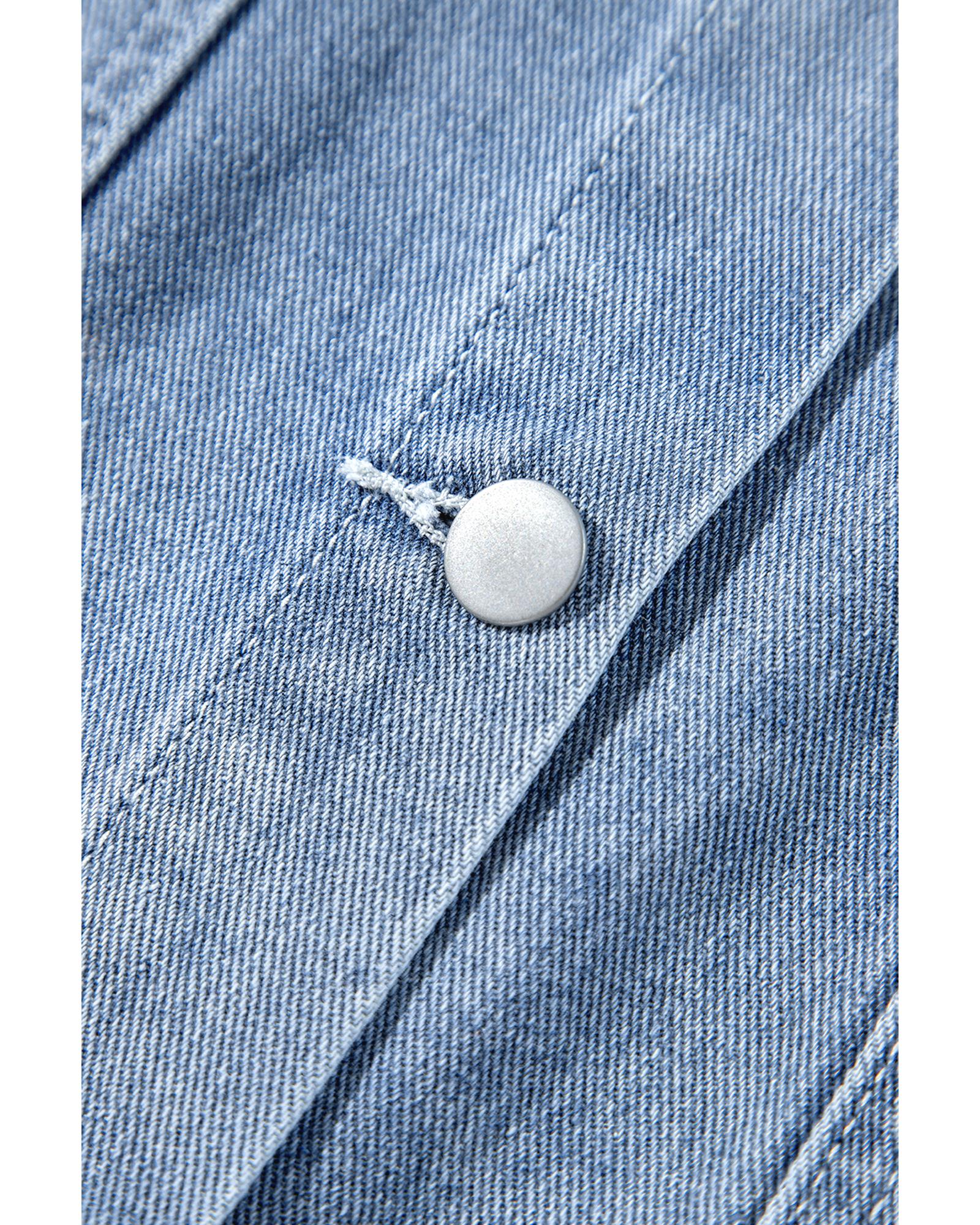 Beau Blue Ruffle Raw Hem Flap Pockets Denim Jacket - XL 6