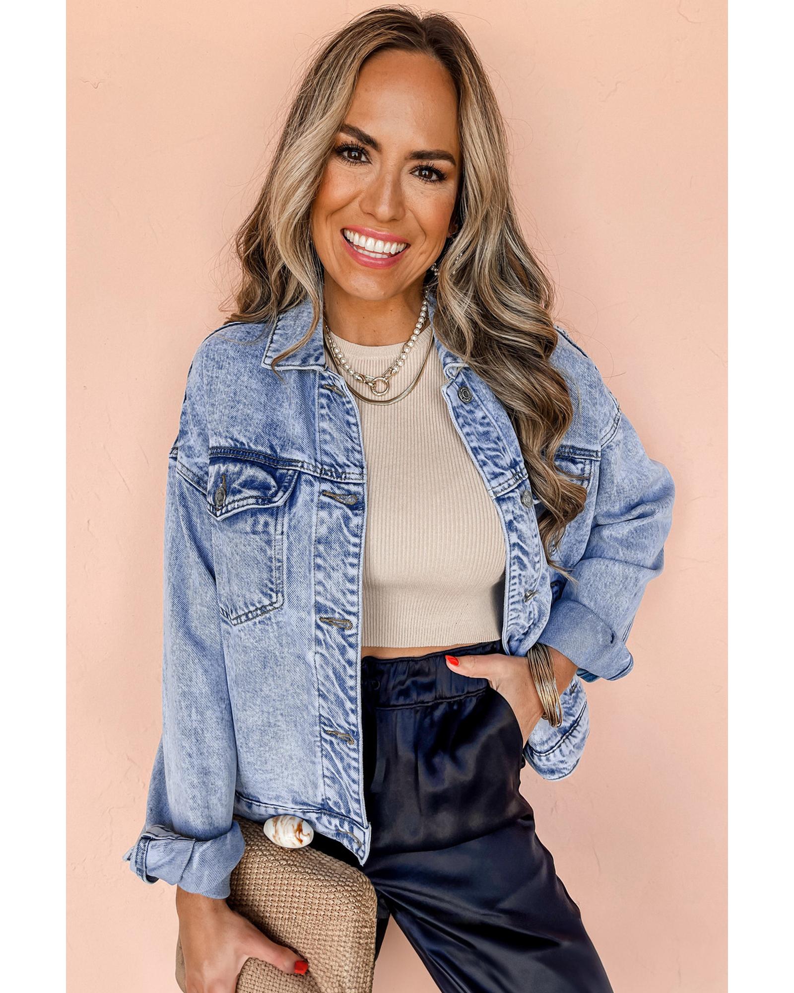 Beau Blue Vintage Washed Flap Pockets Denim Jacket - XL 5